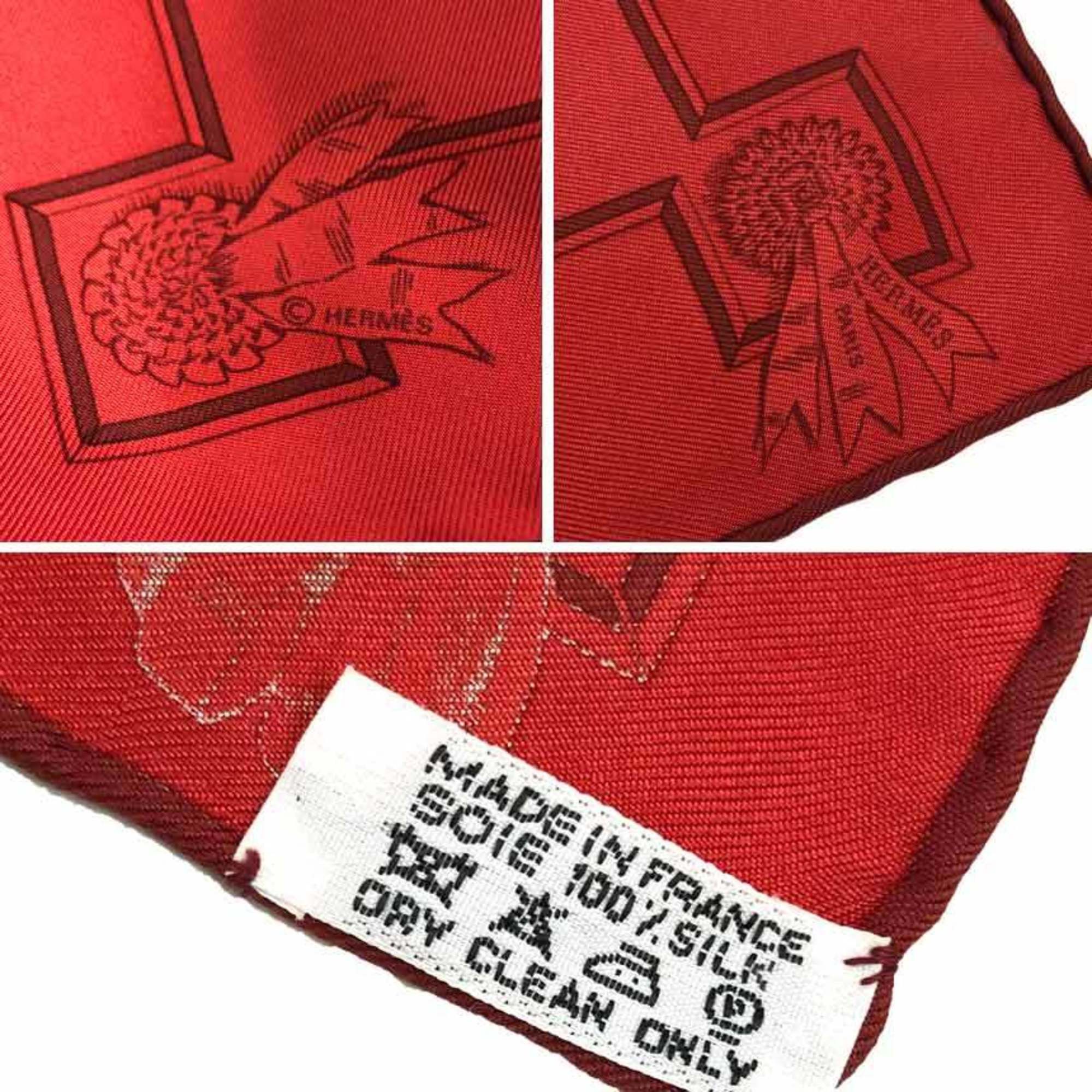 Hermes HERMES Scarf/Muffler, Horse Print, 100% Silk, Red, Pocket Square, Neckerchief, Silk Scarf, Carré Size 40 Size ONE SIZE - 2 Thumbnail