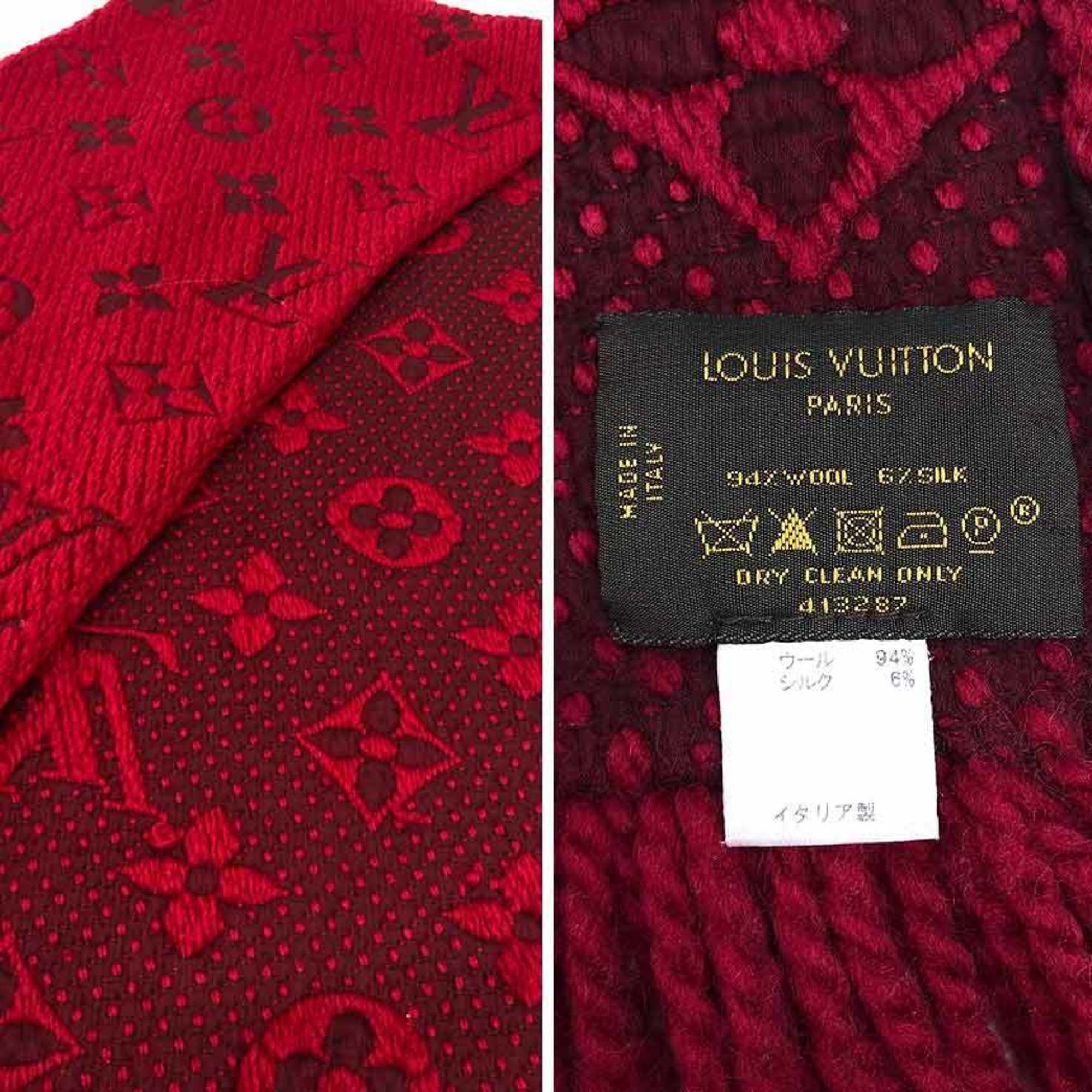 Louis Vuitton LOUIS VUITTON Echarpe Mania 413287 Rouge Red Scarf Wool and Silk Monogram Size ONE SIZE - 3 Thumbnail