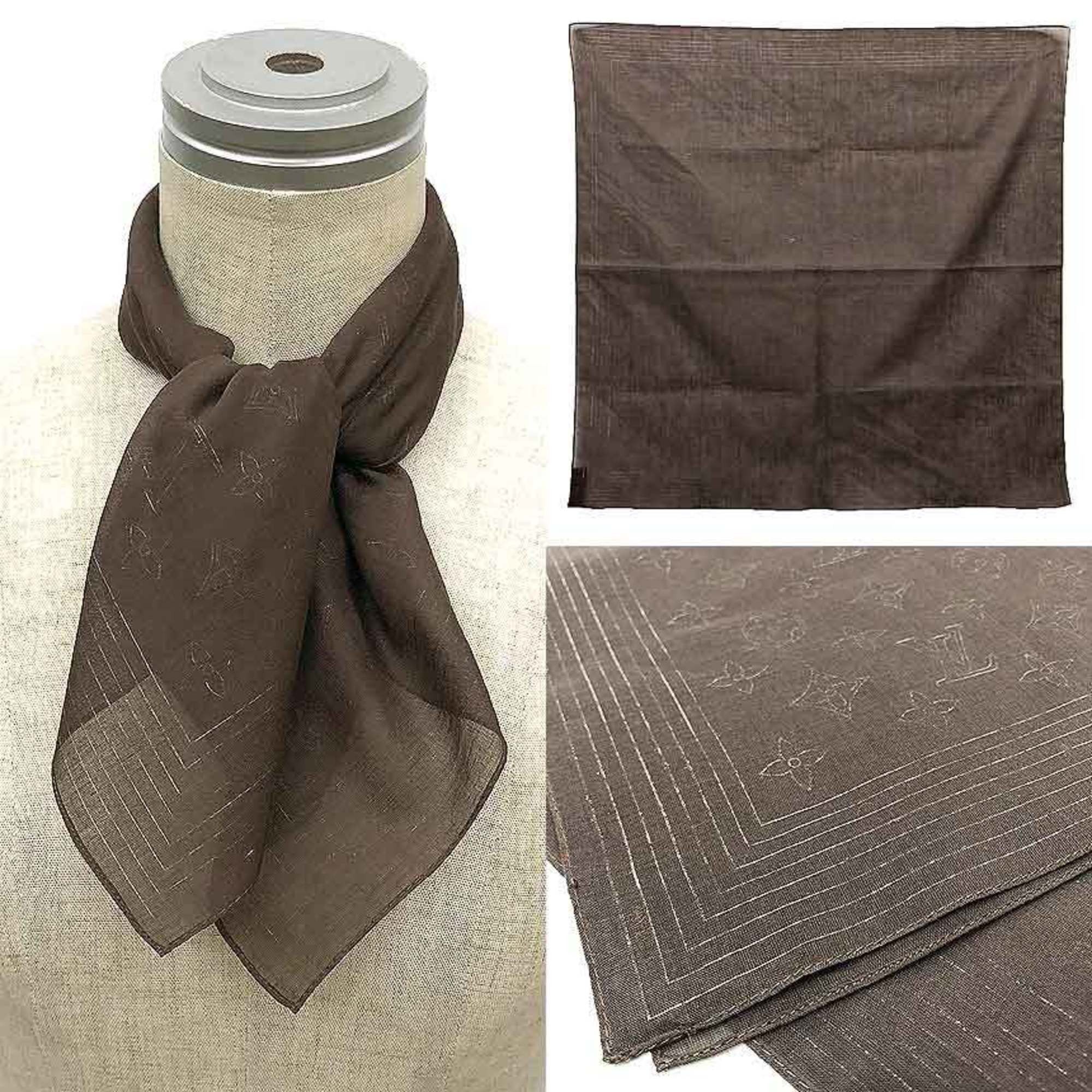 Louis Vuitton LOUIS VUITTON Monogram Cotton Carré Bandana Scarf Brown Size ONE SIZE - 2 Thumbnail