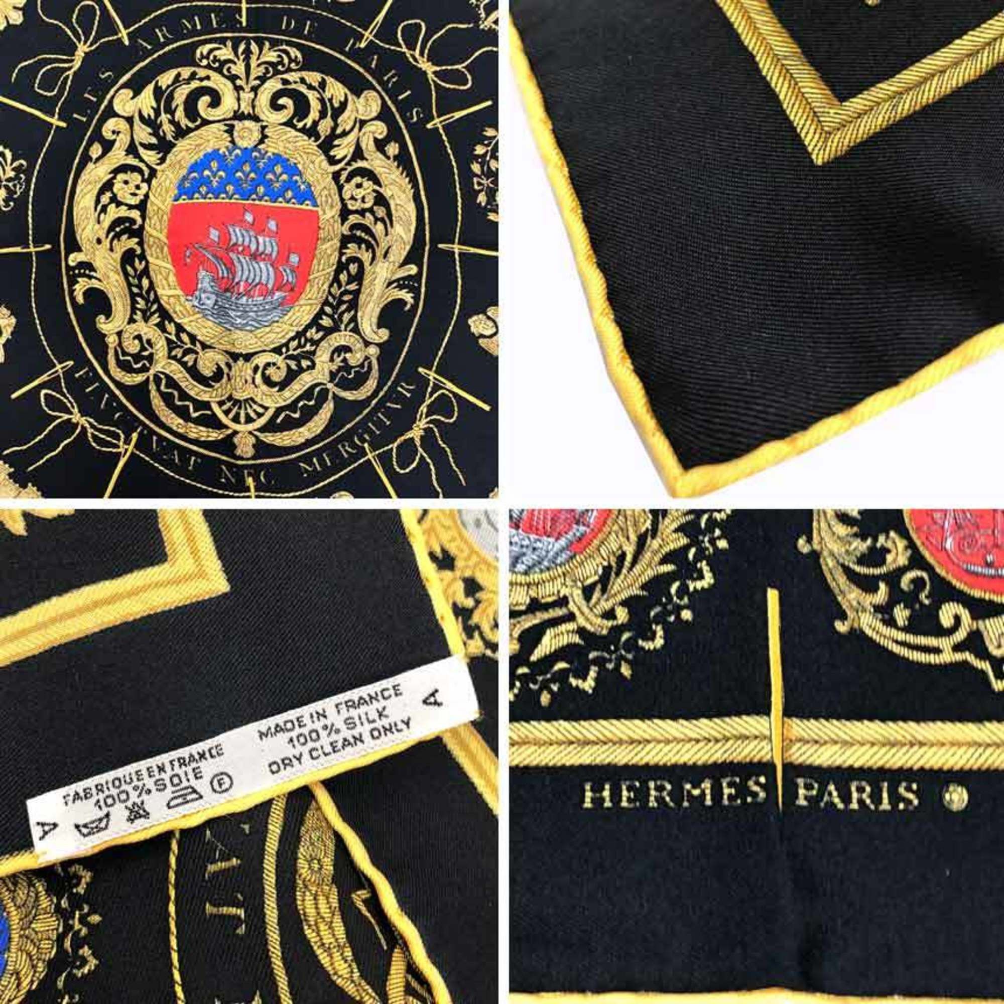 Hermes HERMES Carré 45 Scarf Muffler with the Parisian Emblem, Black, 100% Silk Size ONE SIZE - 2 Thumbnail