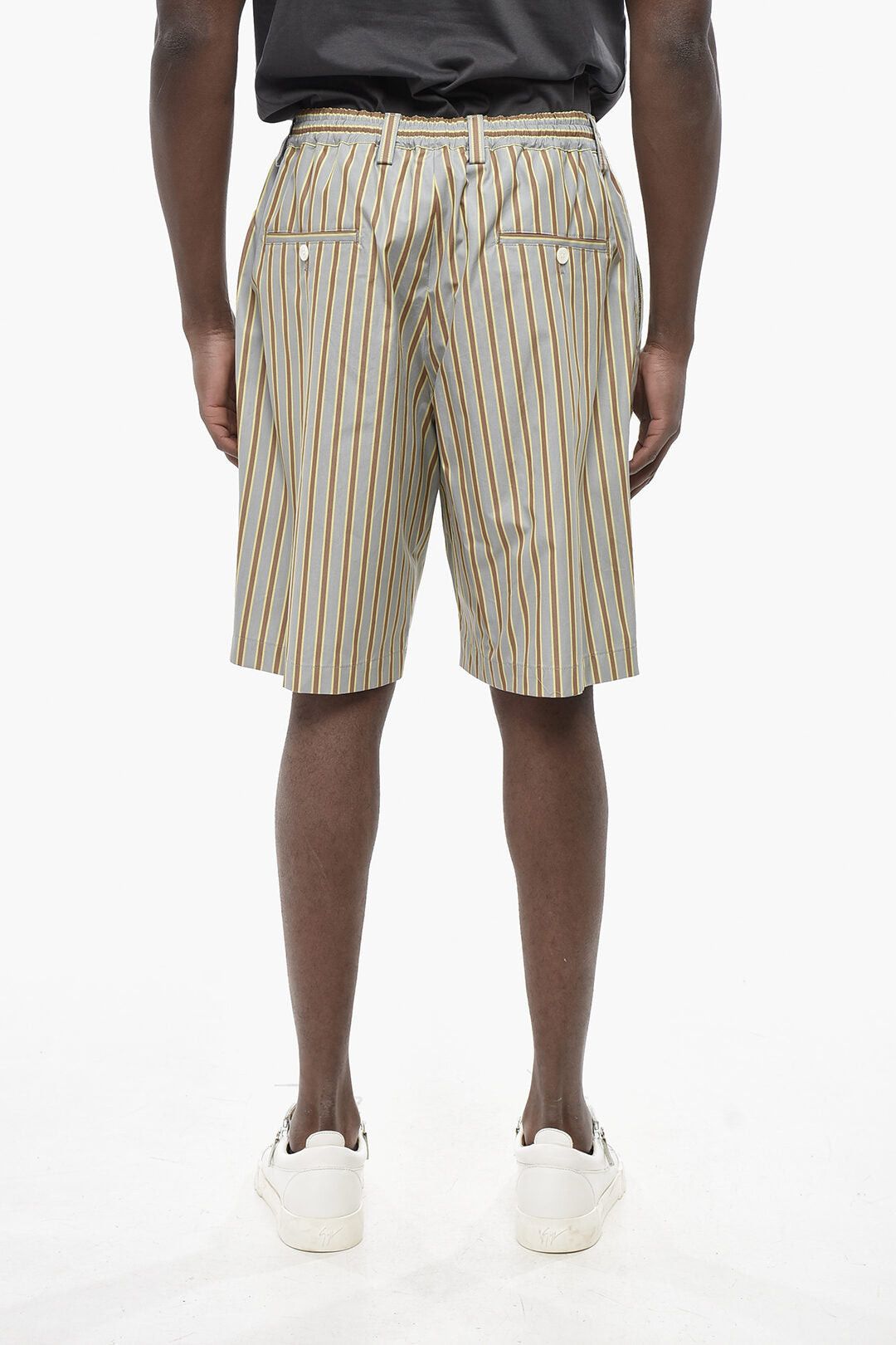 Marni Cotton 1-Pleat Shorts with Balanced Stripe Pattern Size US 33 - 2 Thumbnail