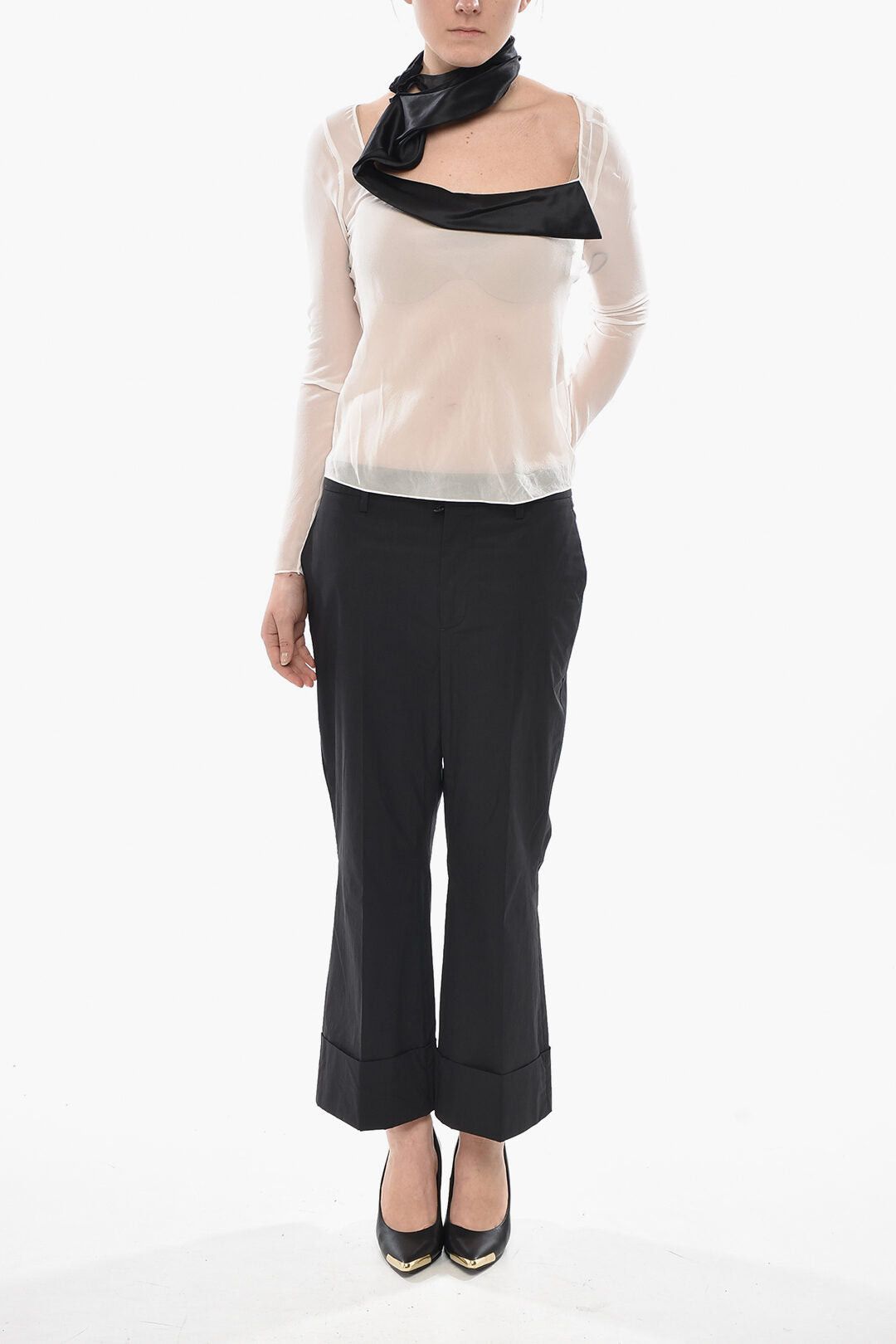 Givenchy Silk Chiffon Blouse With Contrasting Asymmetric Detail Size XS / US 0-2 / IT 36-38 - 4 Thumbnail