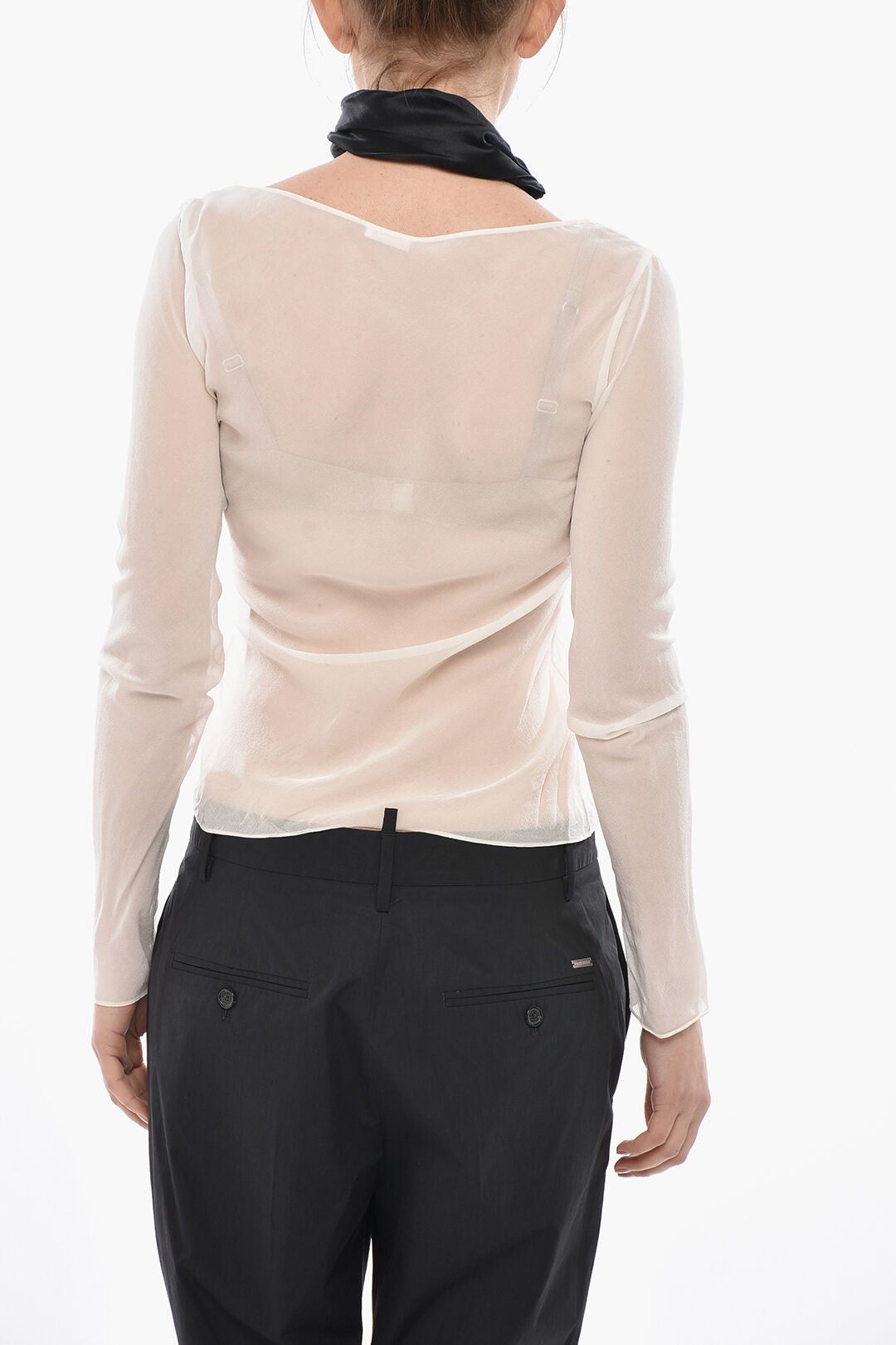 Givenchy Silk Chiffon Blouse With Contrasting Asymmetric Detail Size XS / US 0-2 / IT 36-38 - 2 Thumbnail