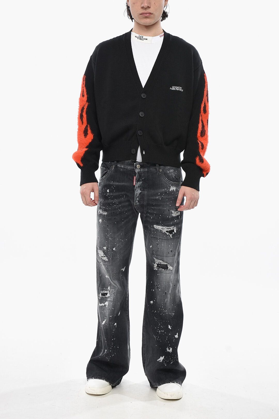 Givenchy Cotton-Blend Cardigan FLAMES with Jacquard Sleeves Size US XL / EU 56 / 4 - 4 Thumbnail