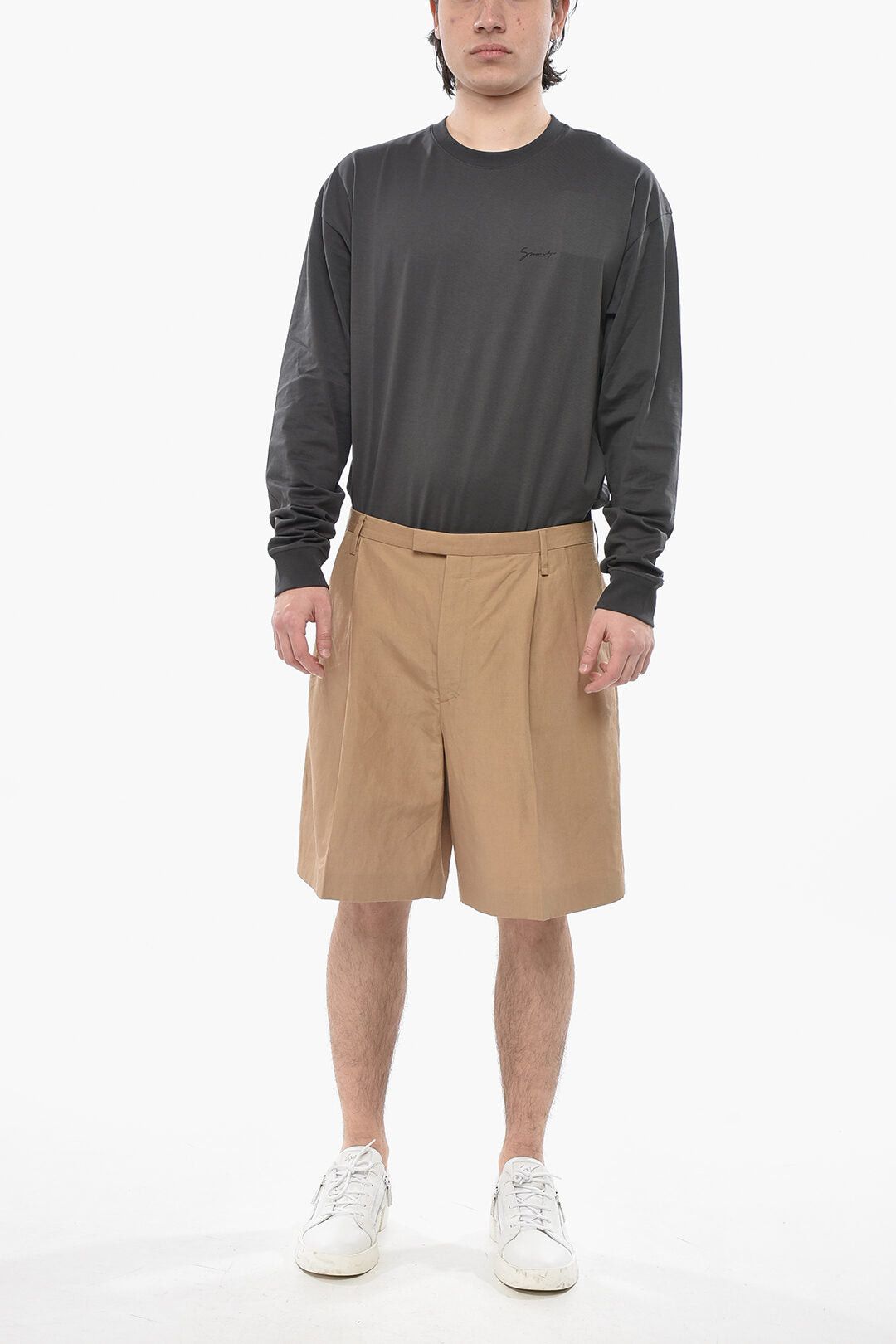 Givenchy Linen-and-Silk Chino Shorts with Double Pleats Size US 31 - 4 Thumbnail