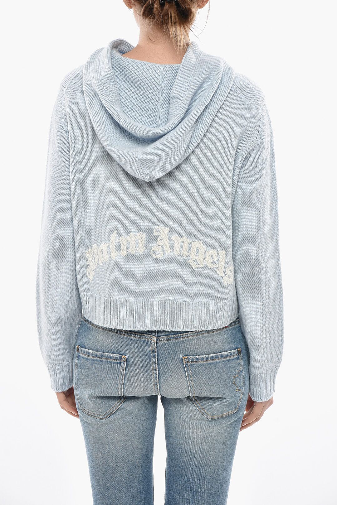 Palm Angels Hooded Knit Top CURVED LOGO with Jacquard Logo Size M / US 6-8 / IT 42-44 - 2 Thumbnail