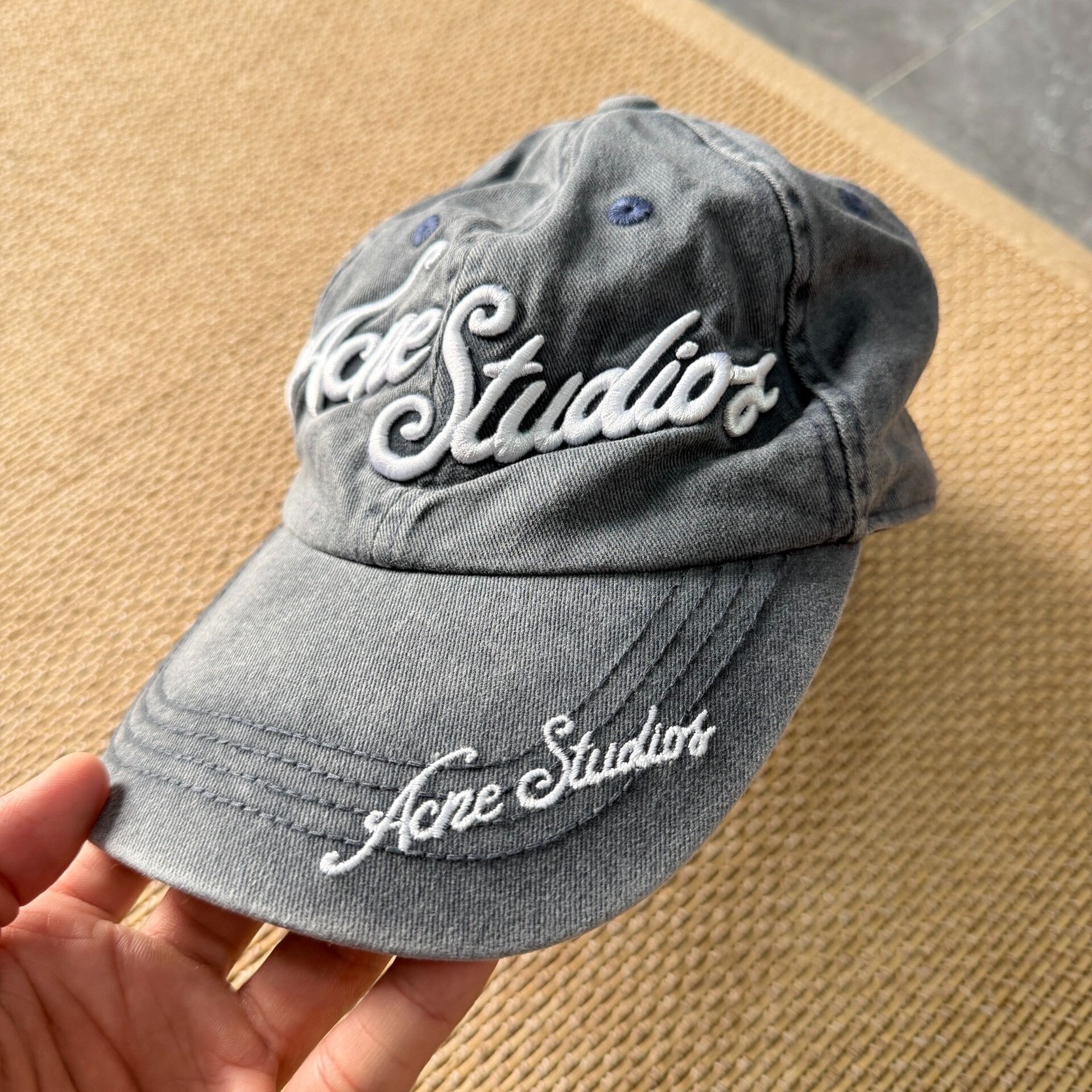 Acne Studios Acne Studios Gray Blue Distressed Cap Size ONE SIZE - 3 Thumbnail