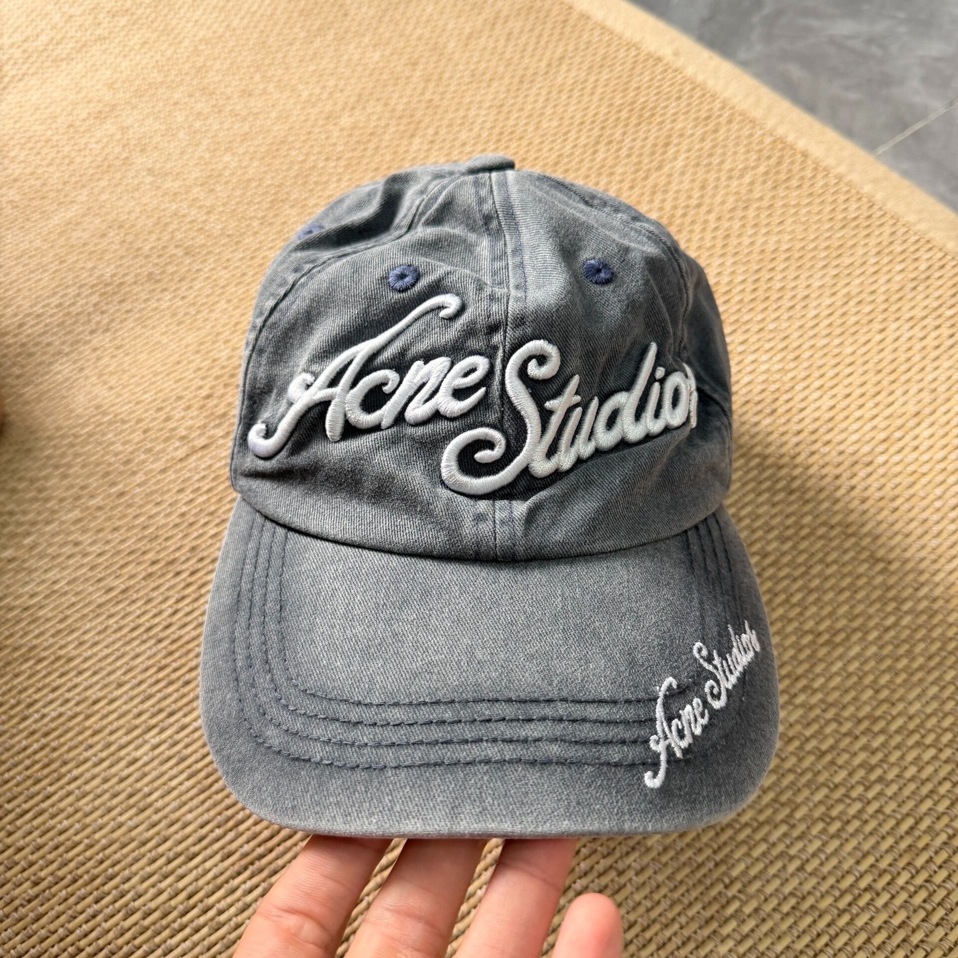 Acne Studios Acne Studios Gray Blue Distressed Cap Size ONE SIZE - 2 Thumbnail