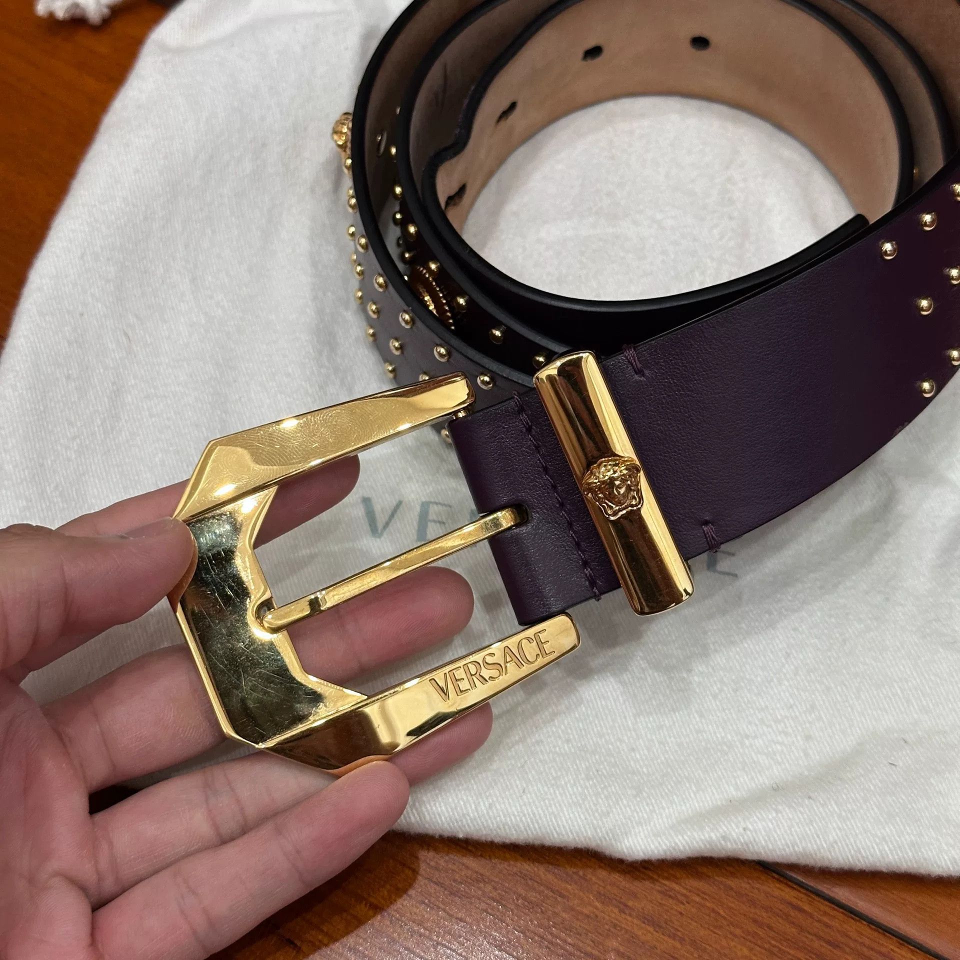 Versace Versace Medusa Studded Belt in Purple Size ONE SIZE - 2 Thumbnail