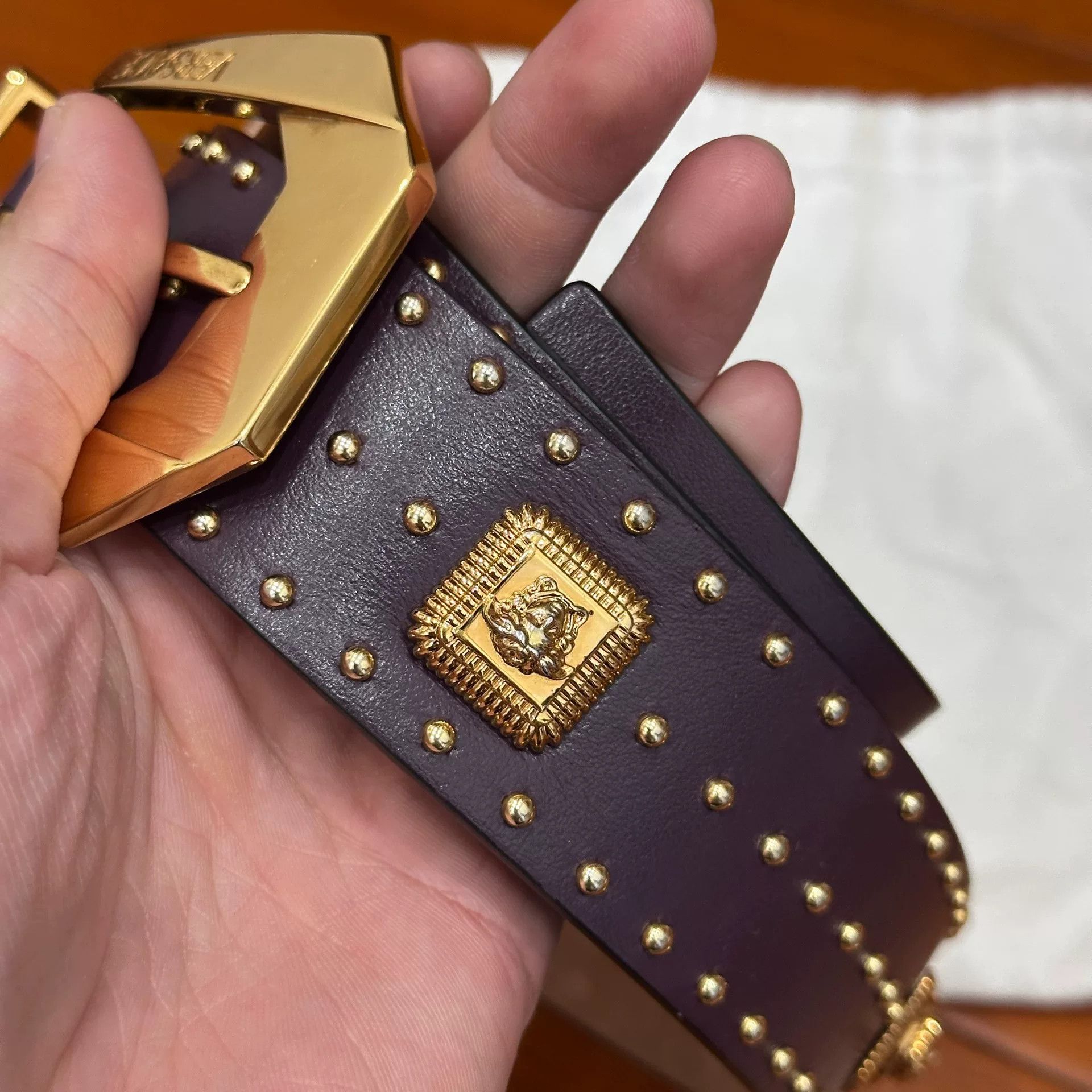 Versace Versace Medusa Studded Belt in Purple Size ONE SIZE - 6 Thumbnail