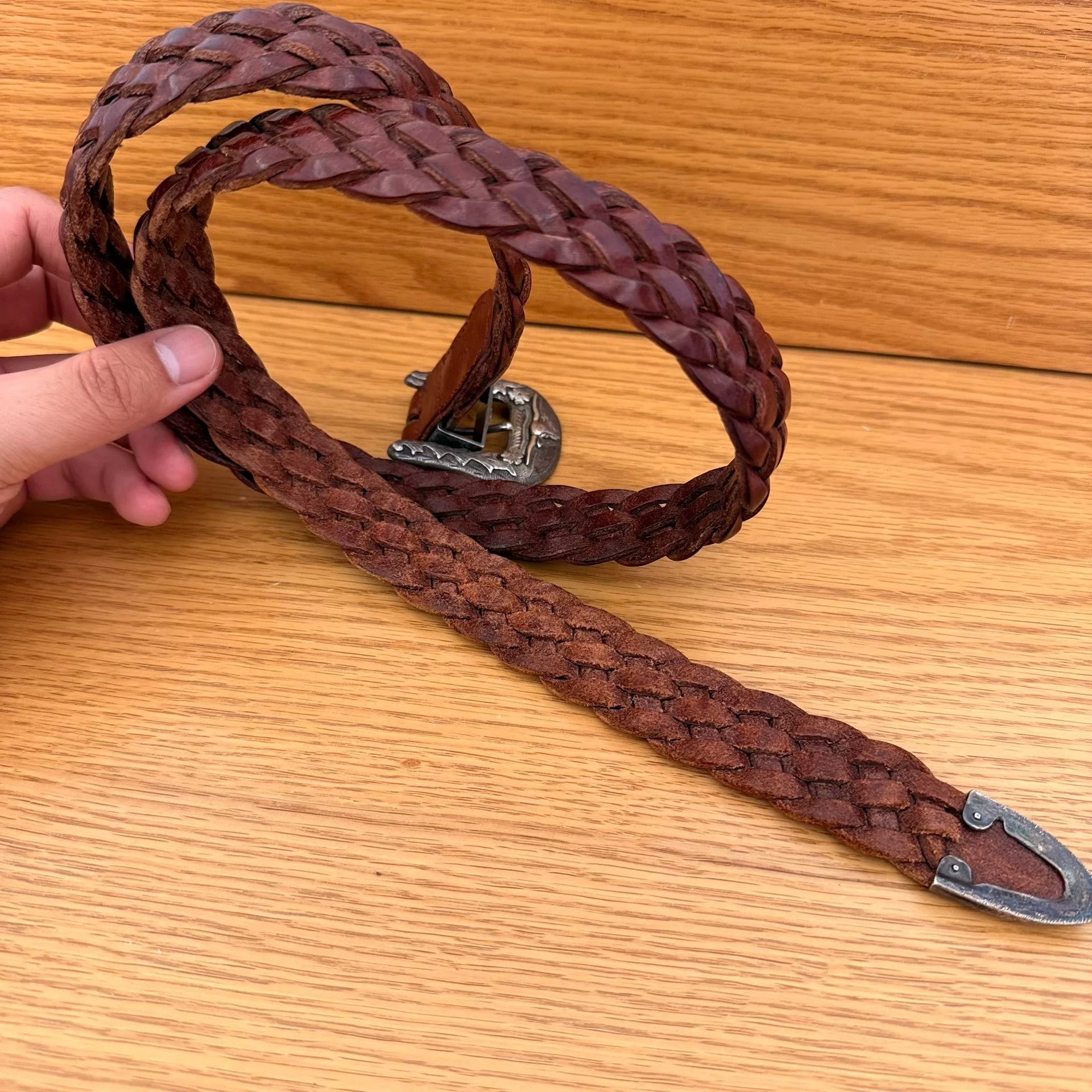 Ralph Lauren RL Vintage Silver Leather Braided Belt Size ONE SIZE - 6 Thumbnail