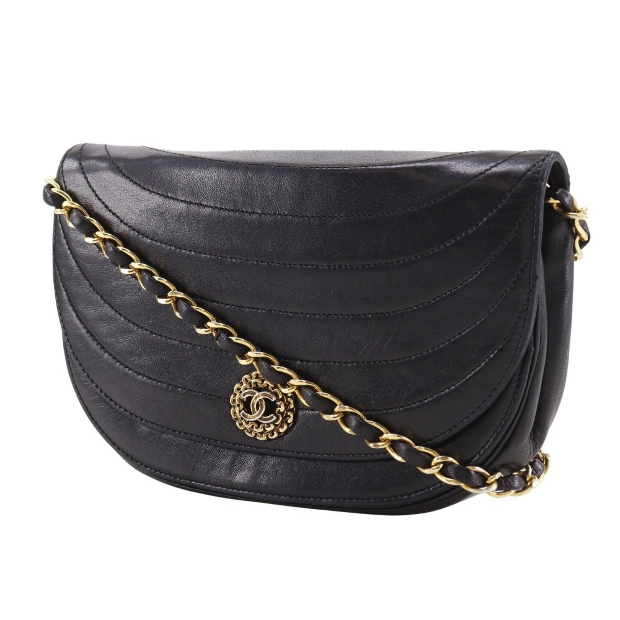 Chanel CHANEL Half Moon Chain Shoulder Bag, Vintage Lambskin, Black, Snap Button, Women's Size ONE SIZE - 2 Thumbnail