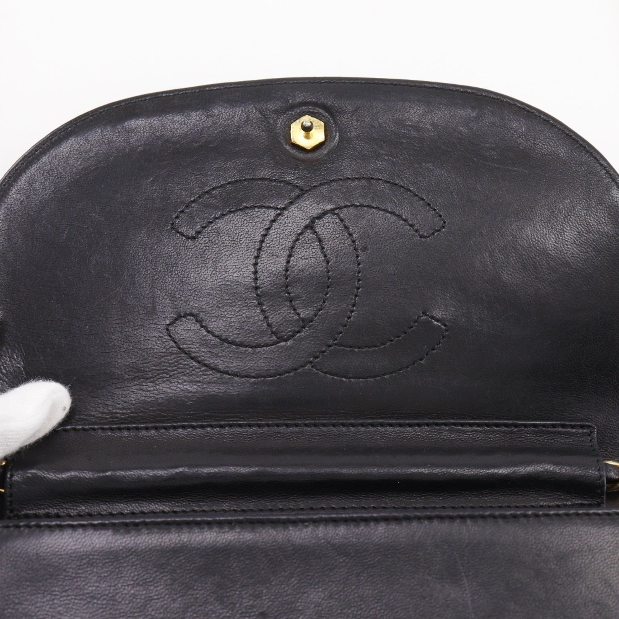 Chanel CHANEL Half Moon Chain Shoulder Bag, Vintage Lambskin, Black, Snap Button, Women's Size ONE SIZE - 11 Thumbnail