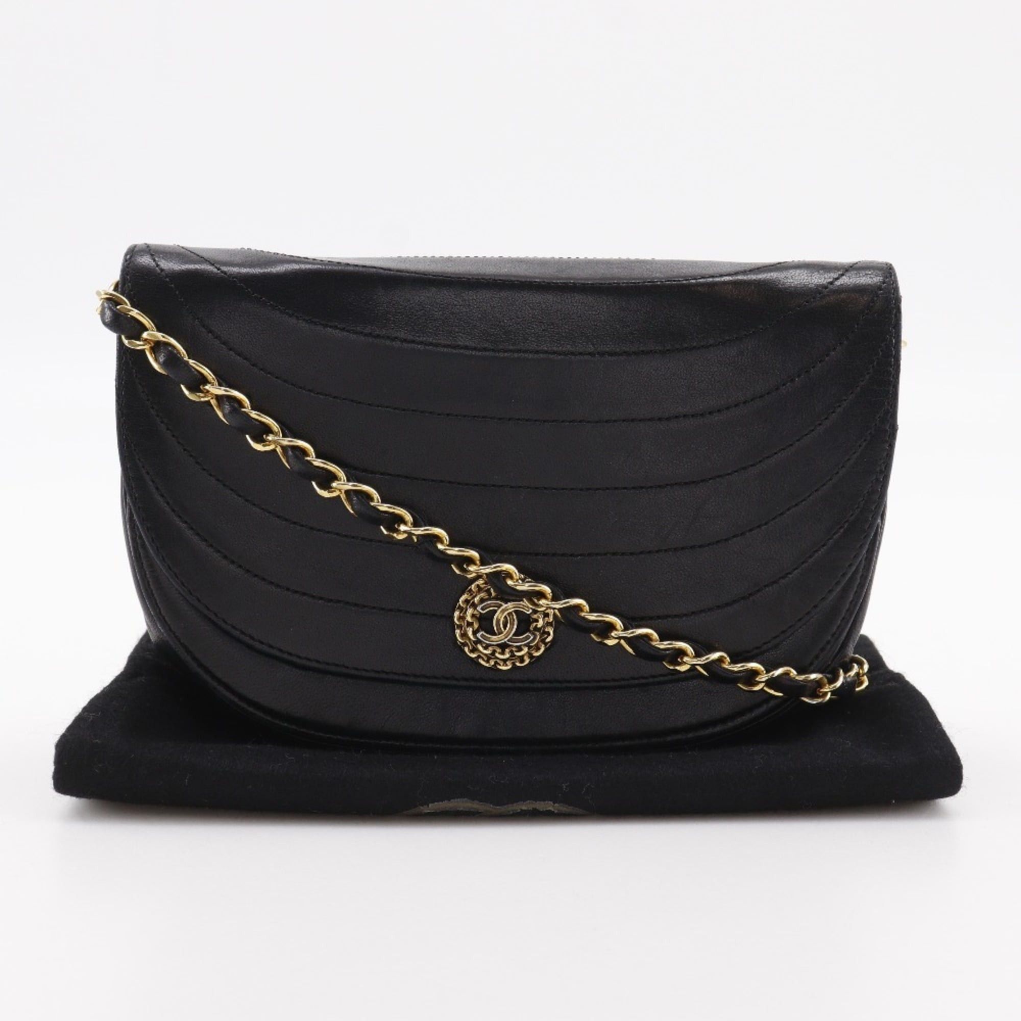 Chanel CHANEL Half Moon Chain Shoulder Bag, Vintage Lambskin, Black, Snap Button, Women's Size ONE SIZE - 19 Thumbnail
