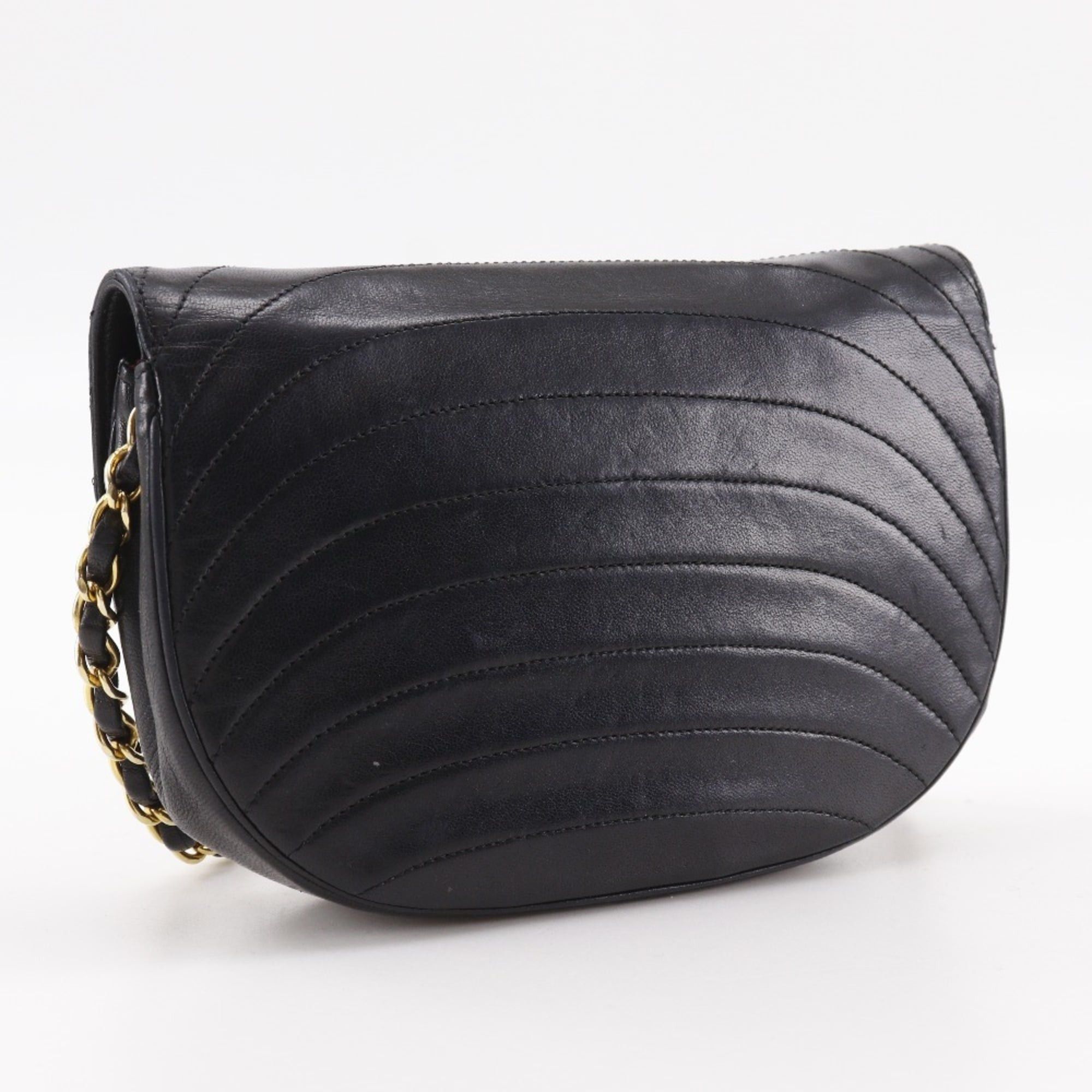 Chanel CHANEL Half Moon Chain Shoulder Bag, Vintage Lambskin, Black, Snap Button, Women's Size ONE SIZE - 3 Thumbnail