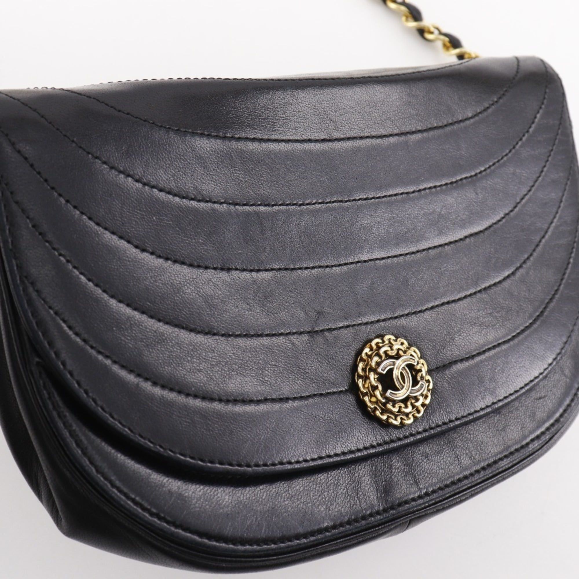 Chanel CHANEL Half Moon Chain Shoulder Bag, Vintage Lambskin, Black, Snap Button, Women's Size ONE SIZE - 7 Thumbnail