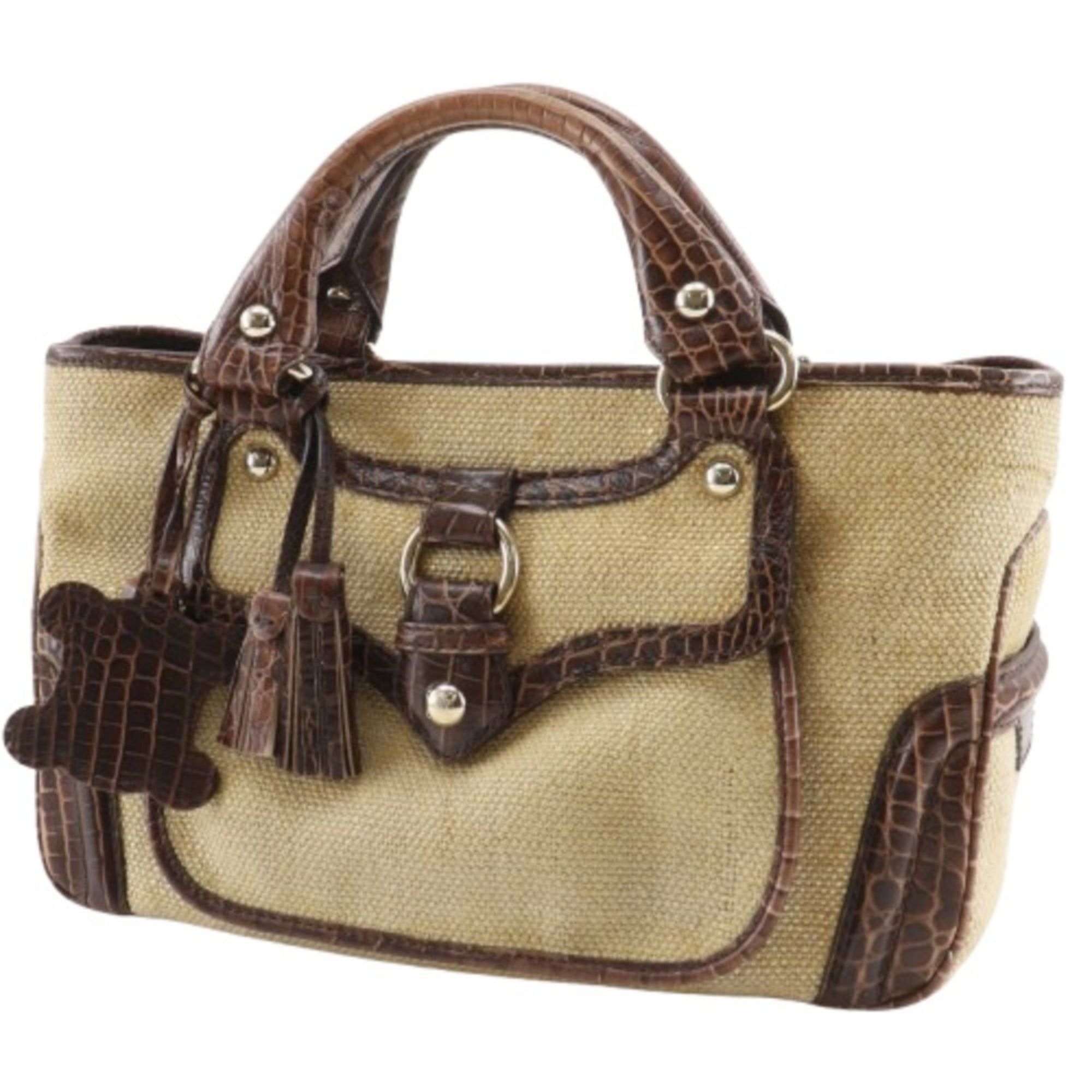 Celine Celine Boogie Bag Handbag with Triomphe Charm, Straw and Embossed Leather, Brown, 2-Way, A5 Size, Women's Size ONE SIZE - 2 Thumbnail
