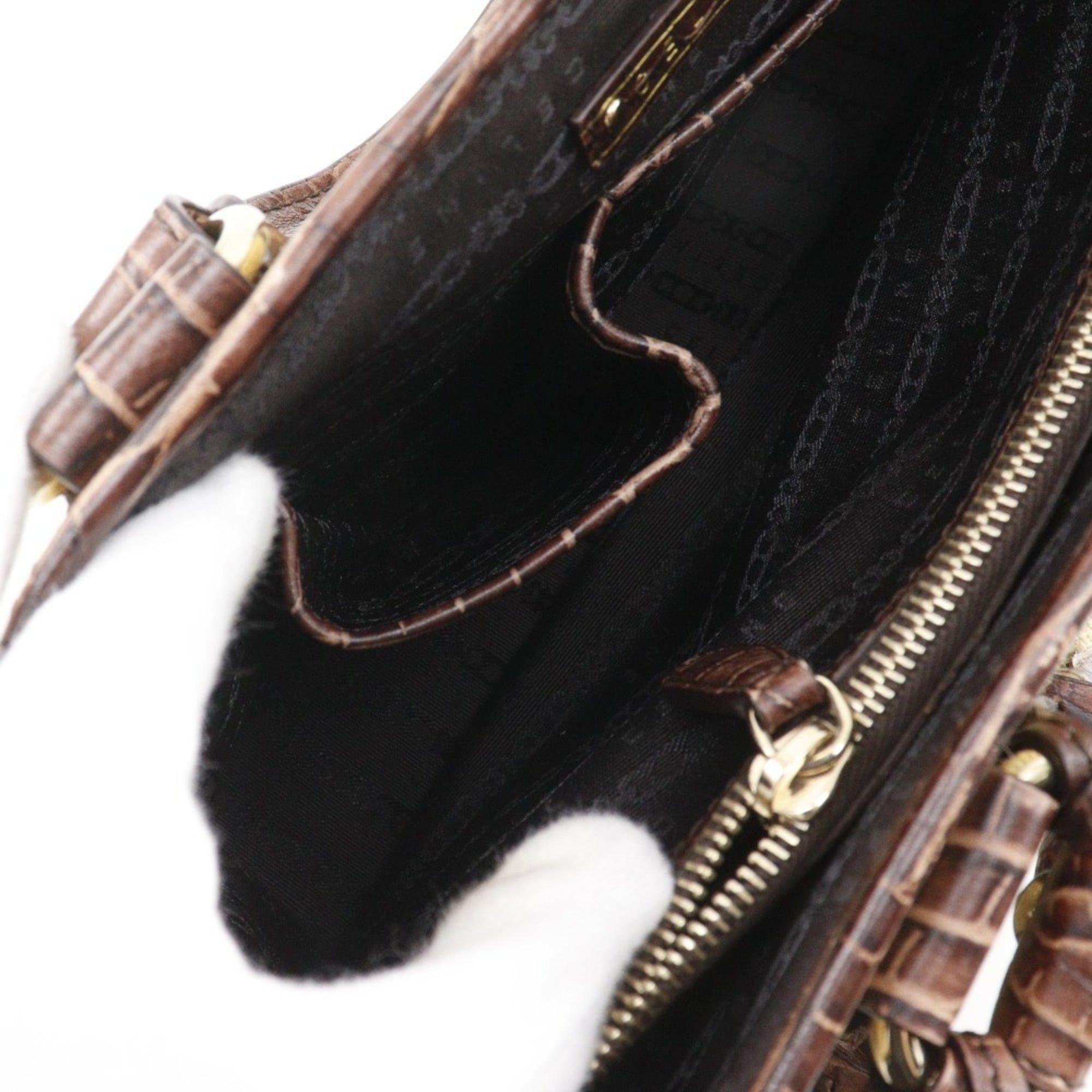 Celine Celine Boogie Bag Handbag with Triomphe Charm, Straw and Embossed Leather, Brown, 2-Way, A5 Size, Women's Size ONE SIZE - 9 Thumbnail