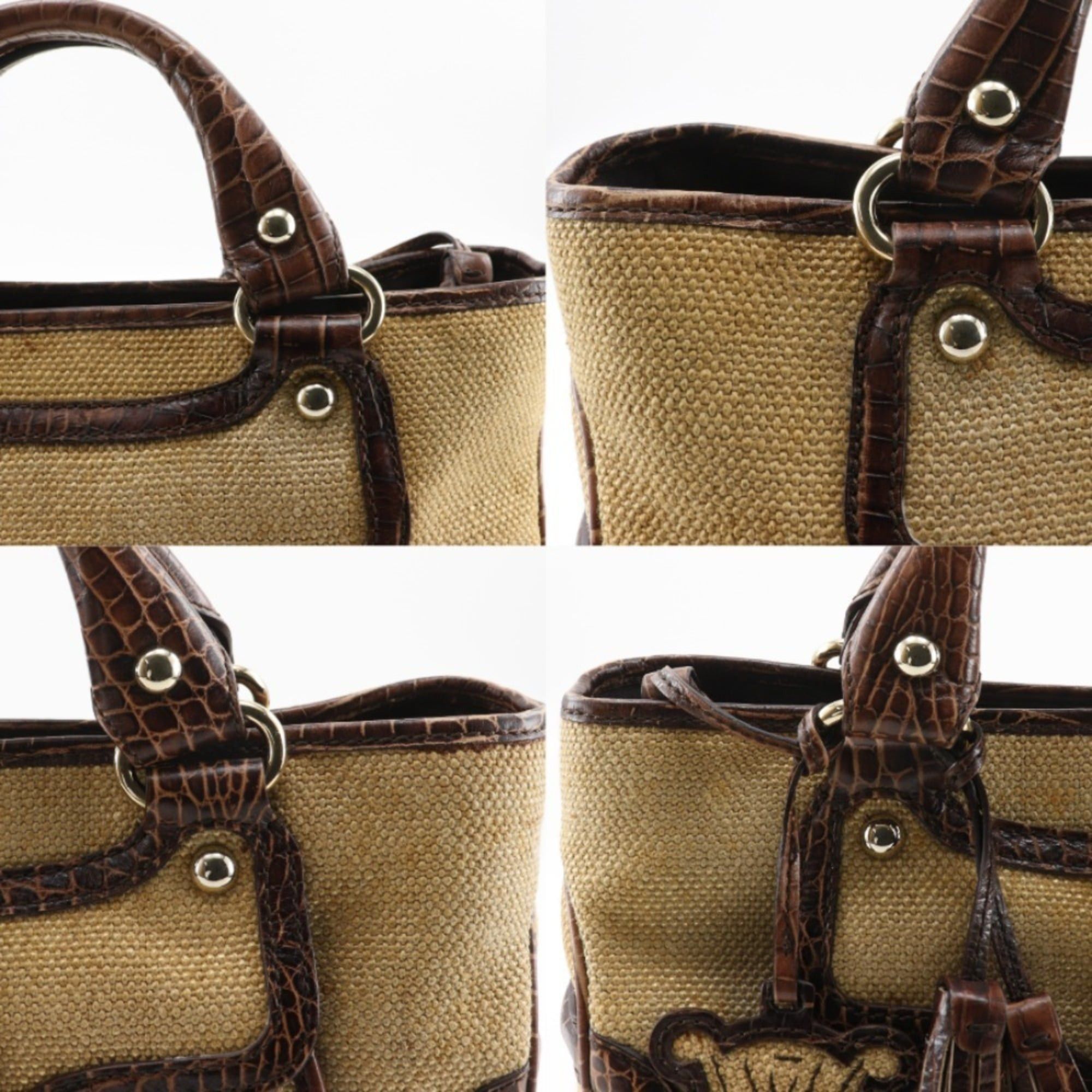 Celine Celine Boogie Bag Handbag with Triomphe Charm, Straw and Embossed Leather, Brown, 2-Way, A5 Size, Women's Size ONE SIZE - 14 Thumbnail
