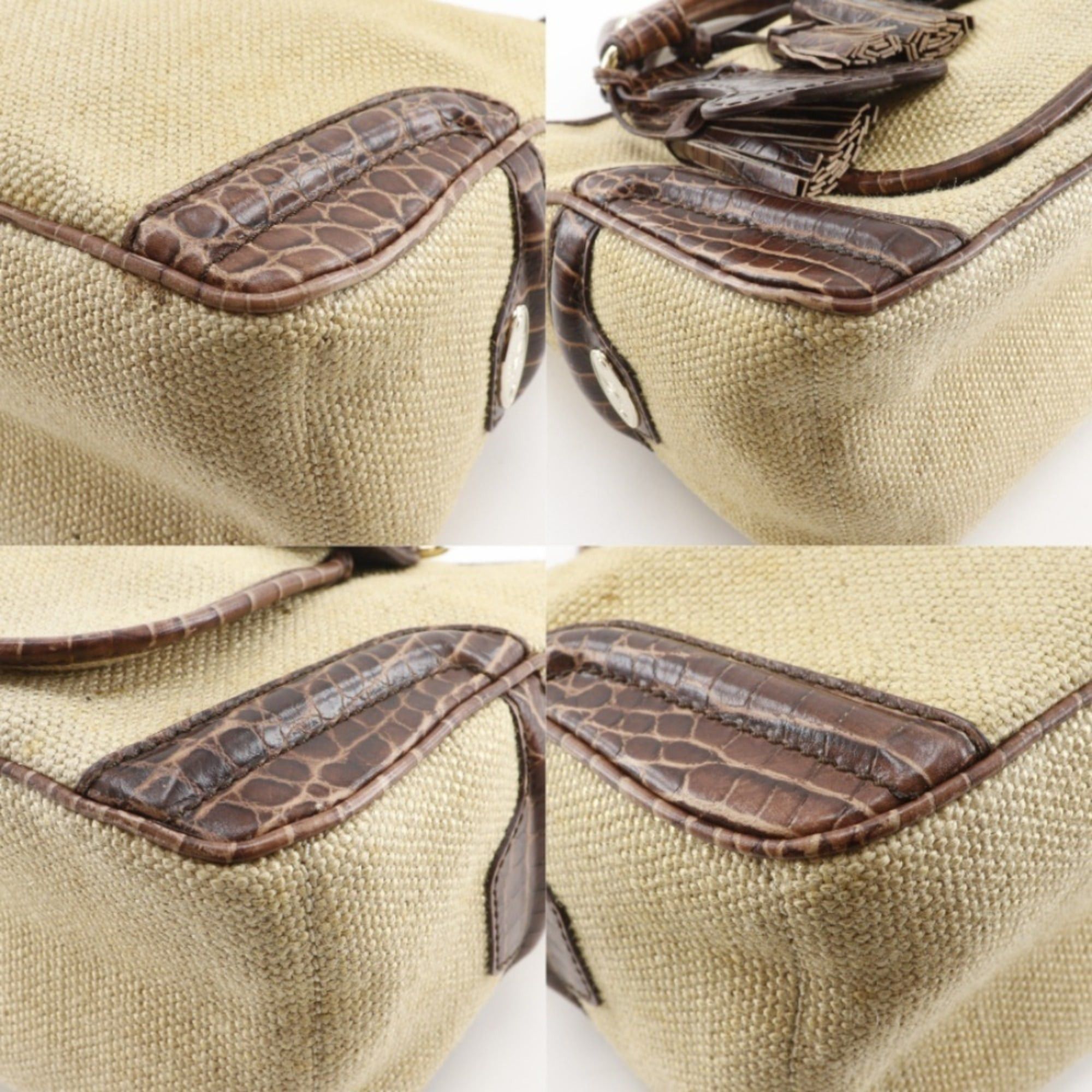 Celine Celine Boogie Bag Handbag with Triomphe Charm, Straw and Embossed Leather, Brown, 2-Way, A5 Size, Women's Size ONE SIZE - 4 Thumbnail