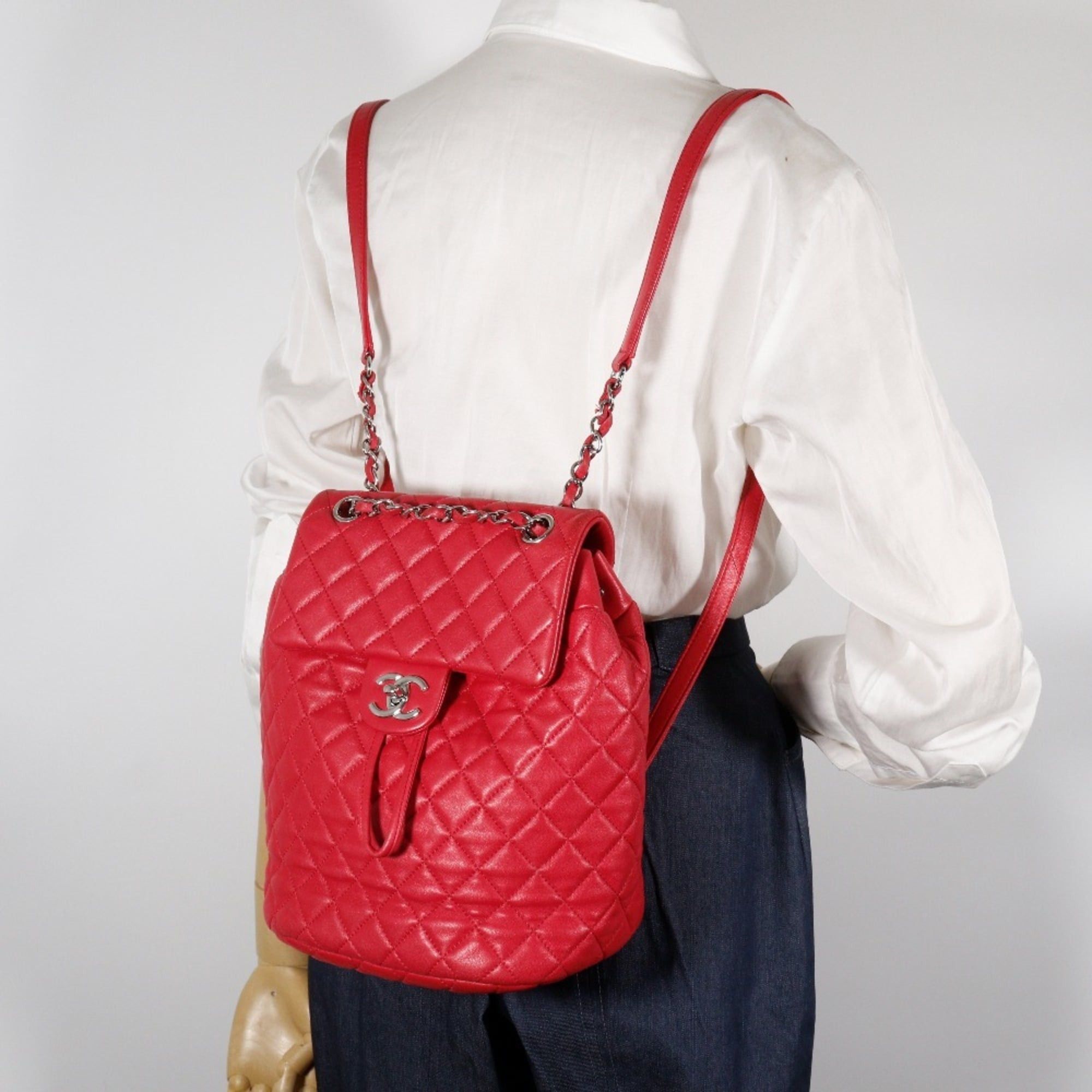 Chanel CHANEL Matelasse Backpack/Daypack, Lambskin, Red, 2-Way, A5, Turn Lock, Women's Size ONE SIZE - 18 Thumbnail