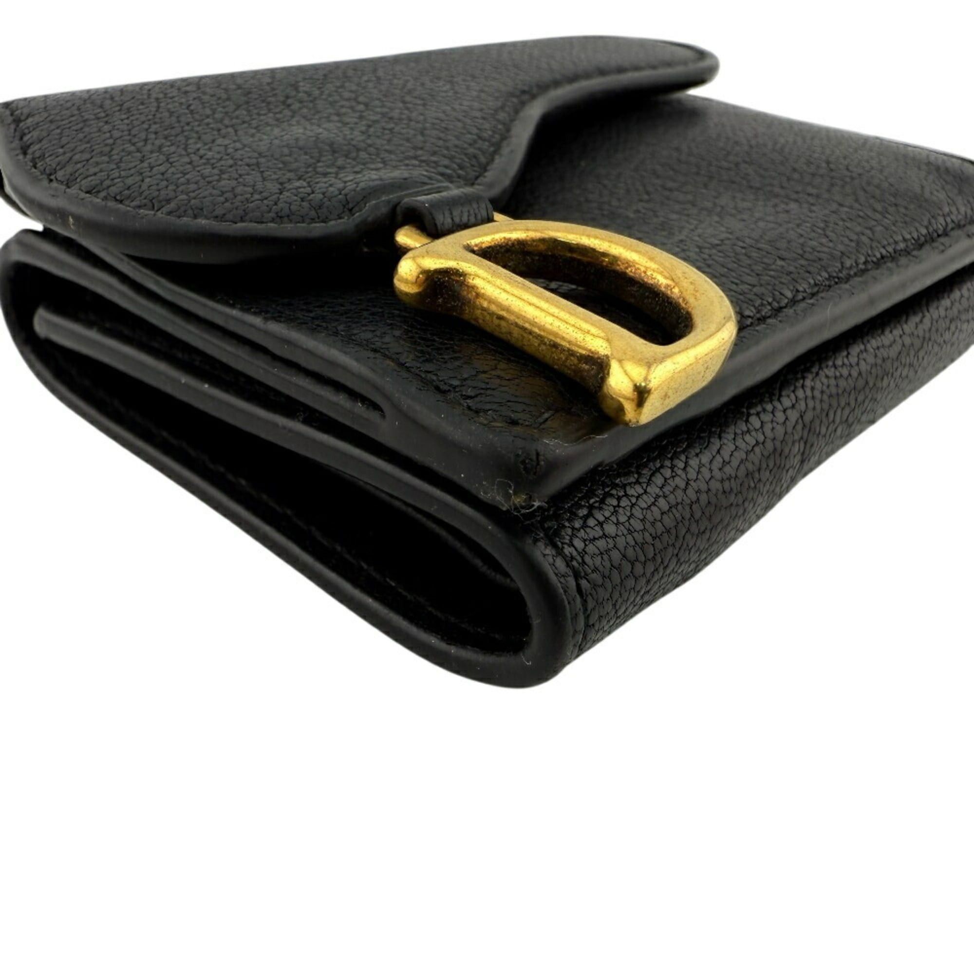 Dior Christian Dior Saddle Compact Wallet, Tri-fold Black, Women's Size ONE SIZE - 4 Thumbnail