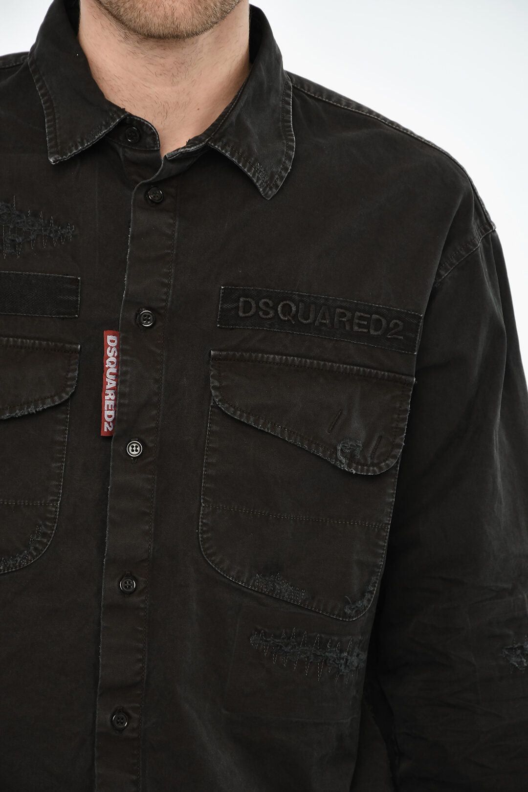 Dsquared2 Vintage-Effect Overshirt with Embossed Logo Size US L / EU 52-54 / 3 - 2 Thumbnail