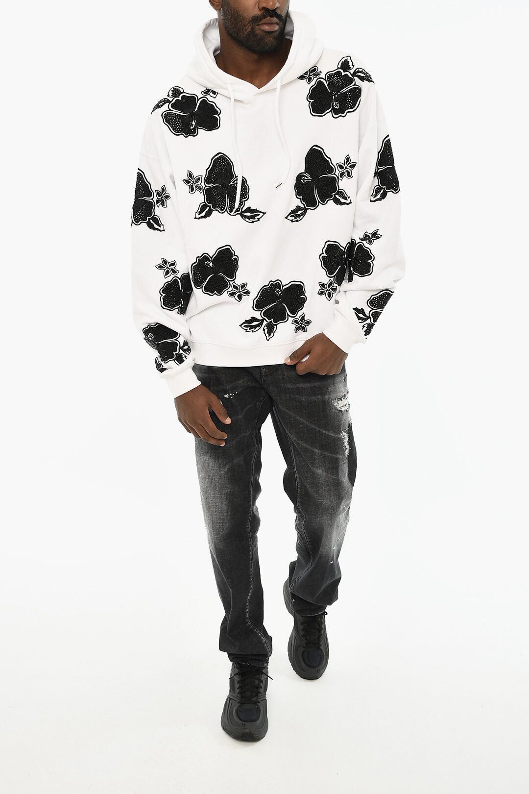 Dsquared2 Two-Tone Floral Motif Hoodie Sweatshirt Size US M / EU 48-50 / 2 - 4 Thumbnail