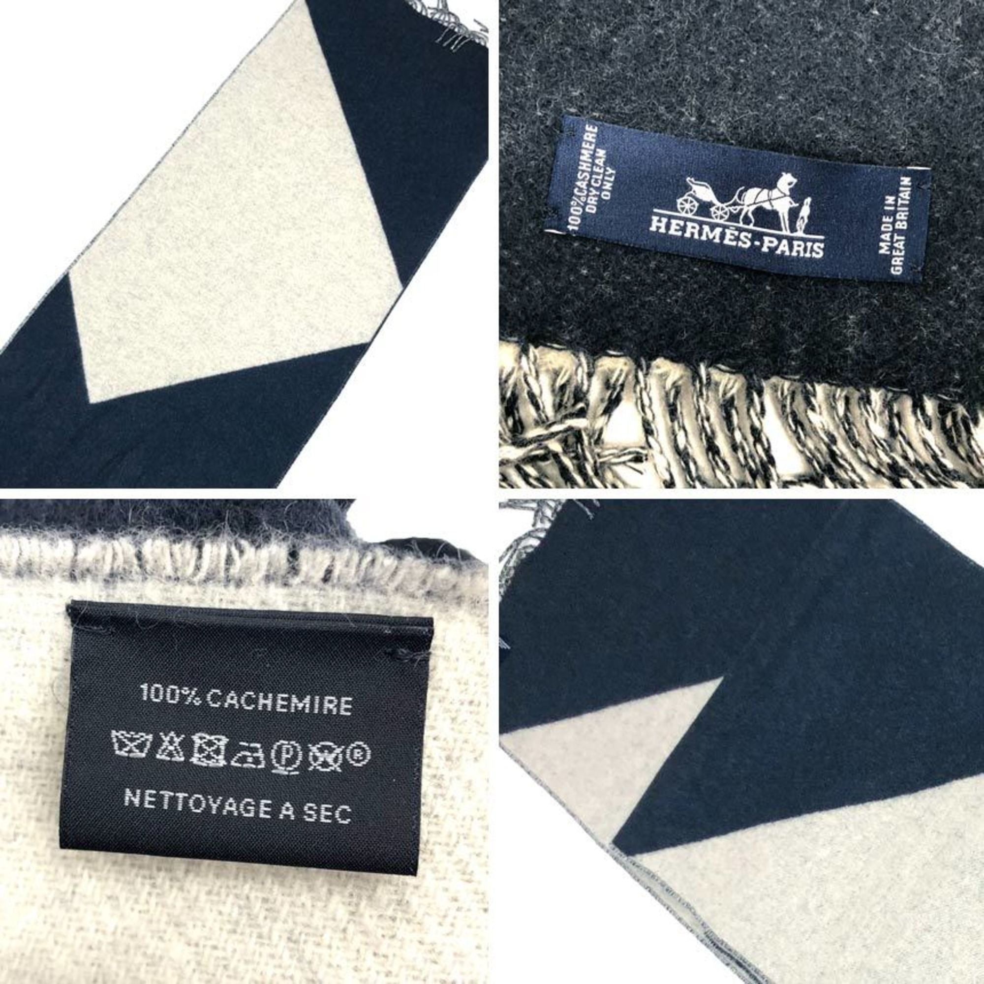 Hermes HERMES Cashmere Scarf, Kazak, Two-Tone Stole/Shawl, Light Gray and Navy, for Men Women Size ONE SIZE - 3 Thumbnail