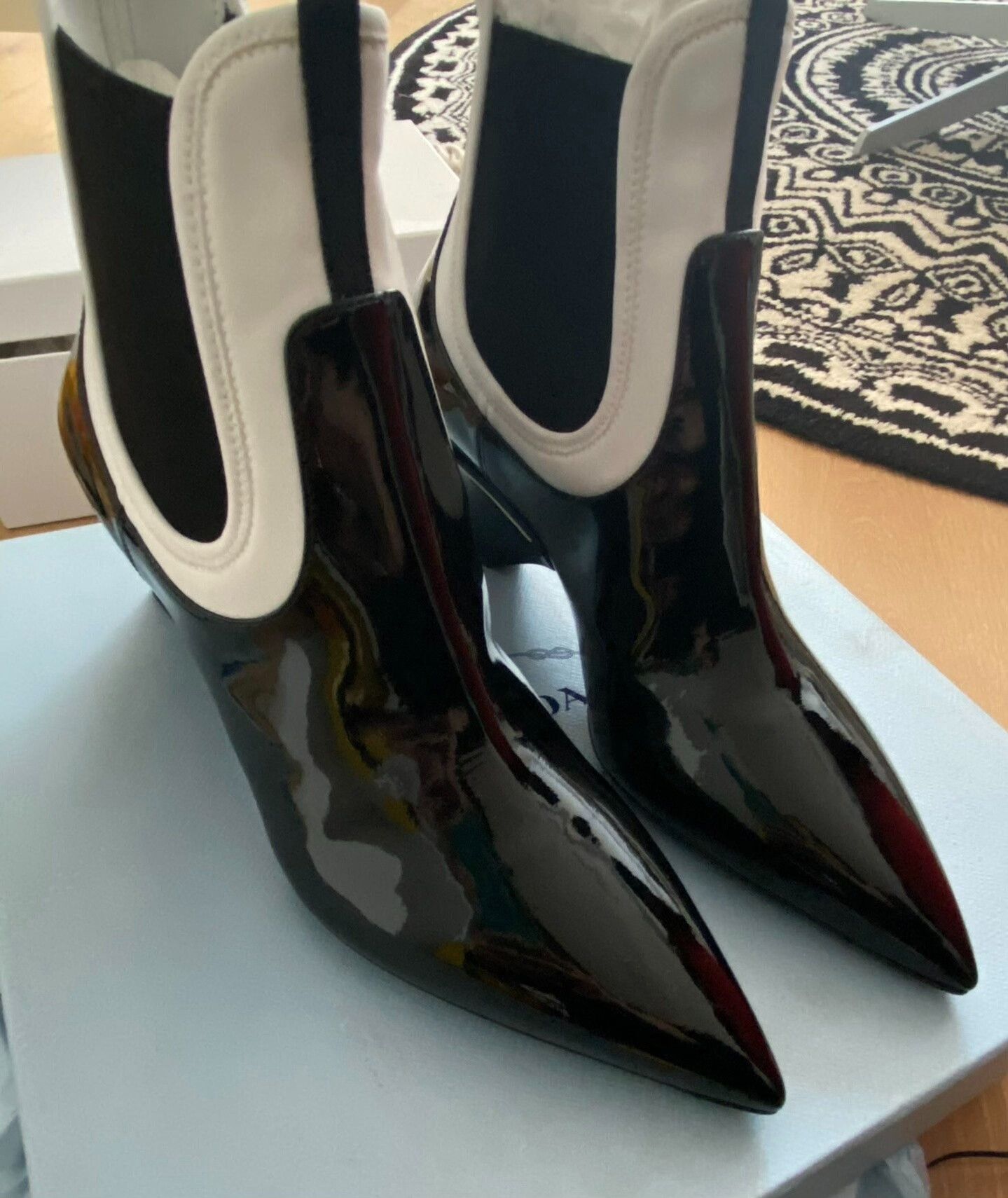 Prada Prada Black White Block Mid Heel Ankle Boots Size US 8 / IT 38 - 2 Thumbnail