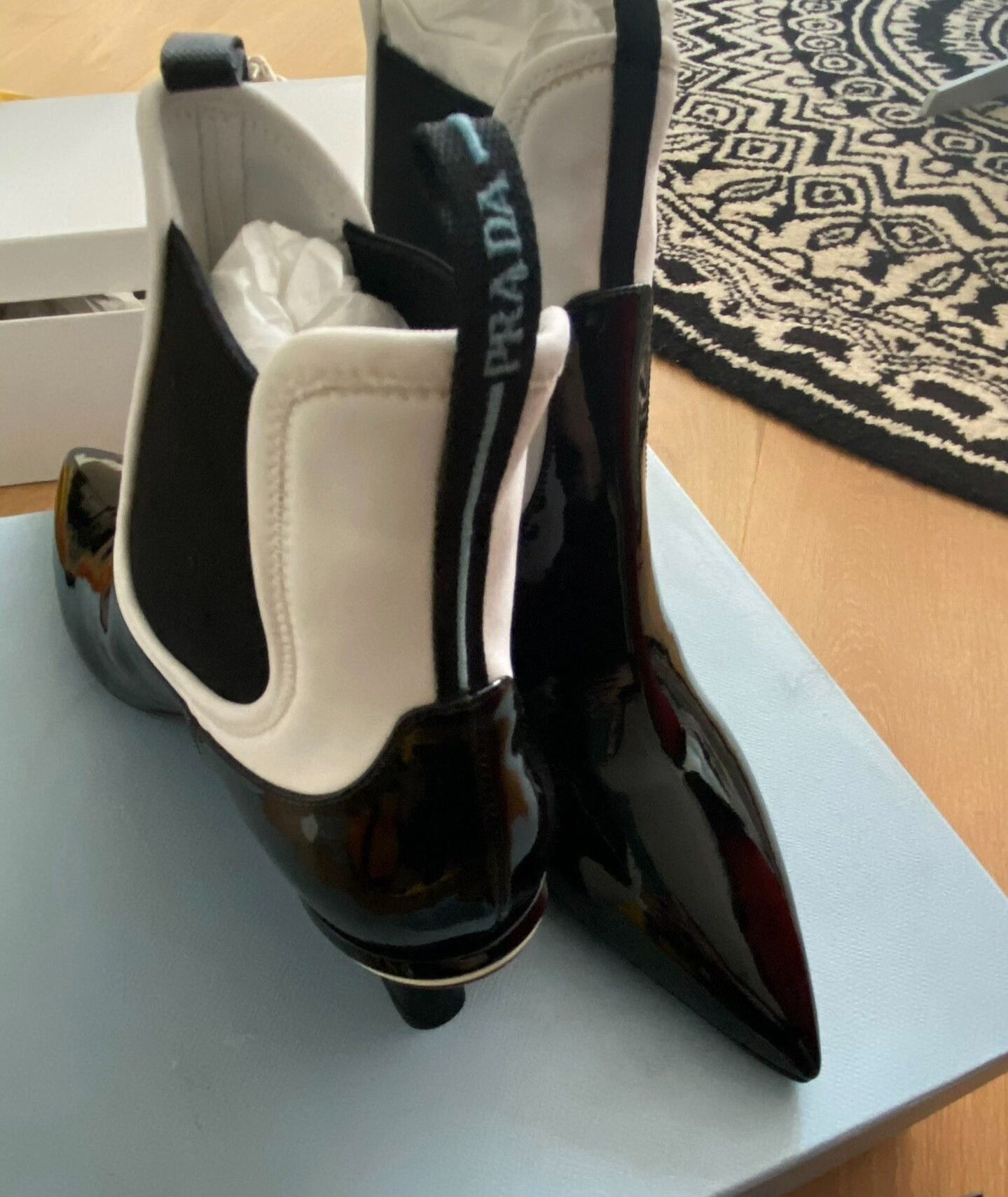 Prada Prada Black White Block Mid Heel Ankle Boots Size US 8 / IT 38 - 3 Thumbnail