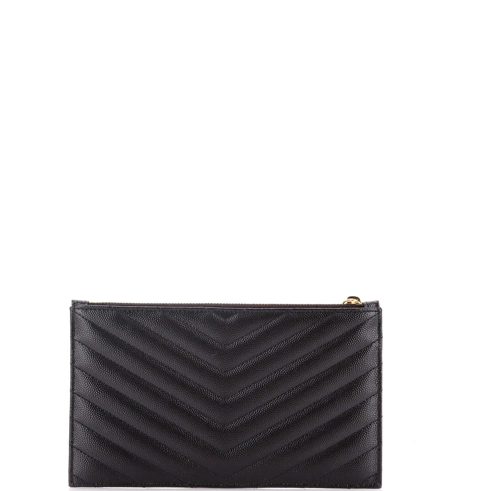 Saint Laurent Paris Classic Monogram Zip Bill Pouch Matelasse Chevron Leather Medium Size ONE SIZE - 2 Thumbnail
