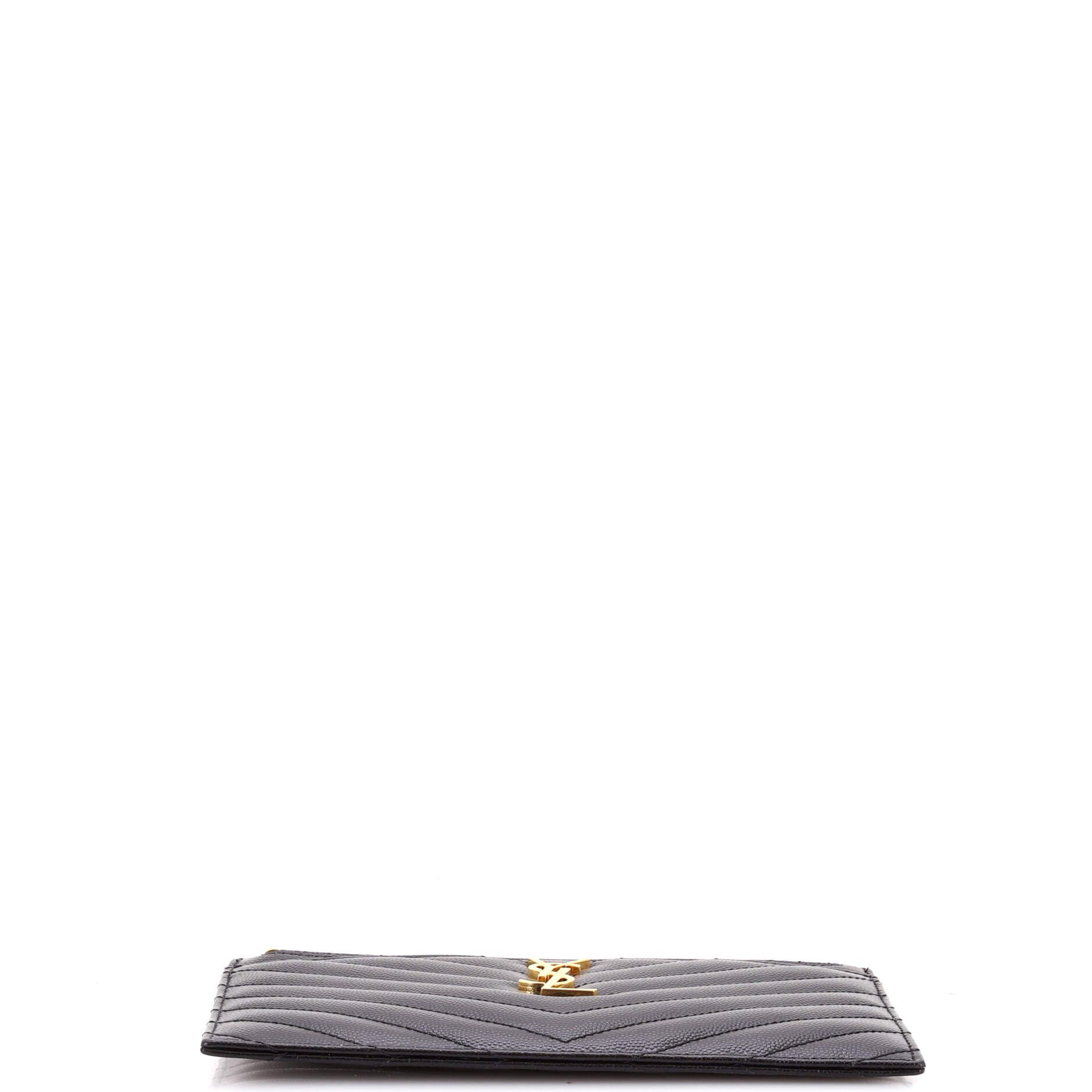 Saint Laurent Paris Classic Monogram Zip Bill Pouch Matelasse Chevron Leather Medium Size ONE SIZE - 3 Thumbnail