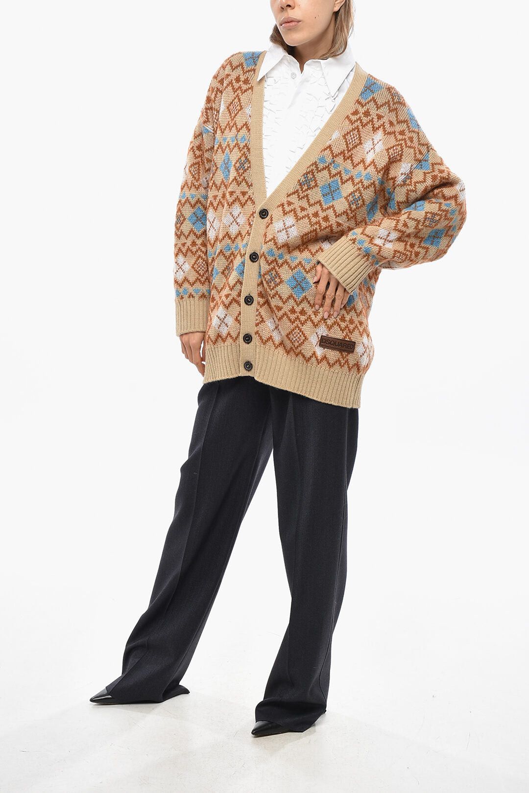 Dsquared2 Maxi Cardigan with Argyle Pattern and Heart-Shaped Cut-Out Detail Size M / US 6-8 / IT 42-44 - 4 Thumbnail