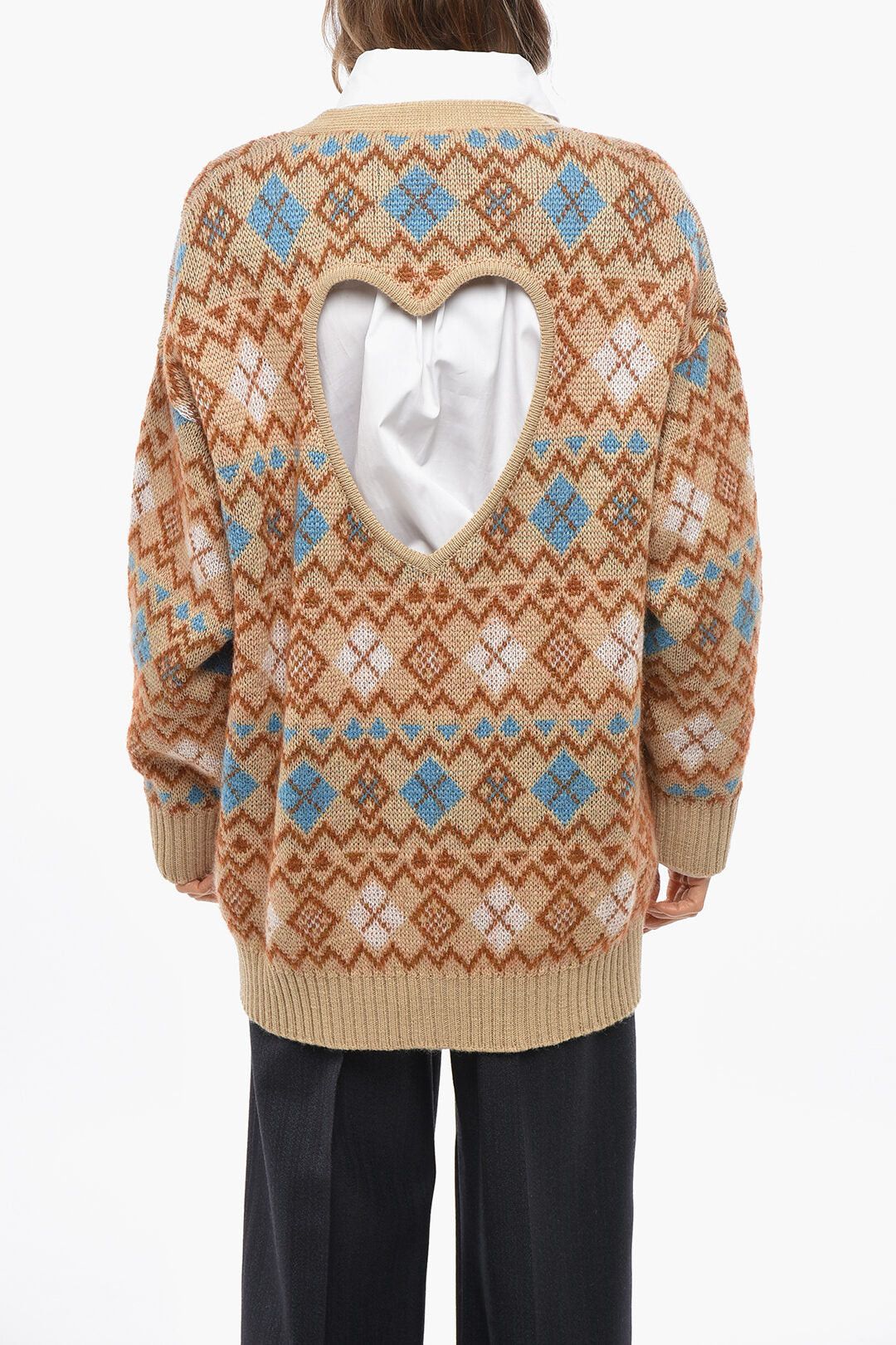 Dsquared2 Maxi Cardigan with Argyle Pattern and Heart-Shaped Cut-Out Detail Size XS / US 0-2 / IT 36-38 - 3 Thumbnail