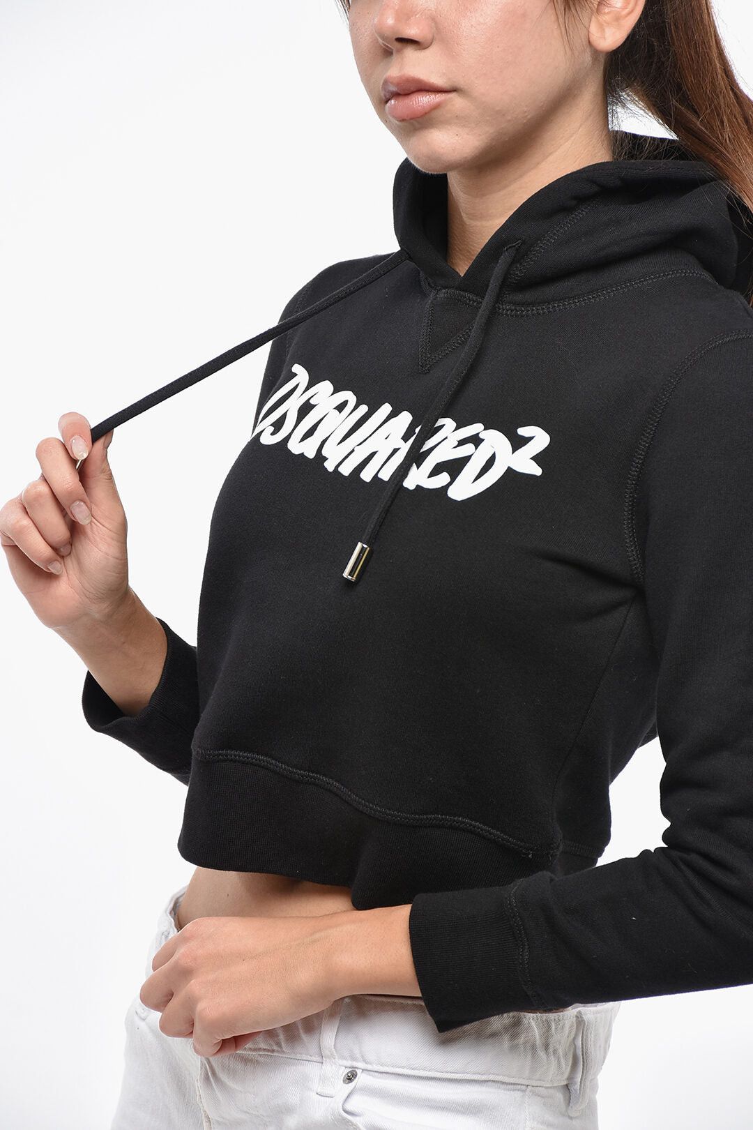 Dsquared2 Cropped Cotton Fleece Hoodie with Contrasting Logo Size M / US 6-8 / IT 42-44 - 2 Thumbnail