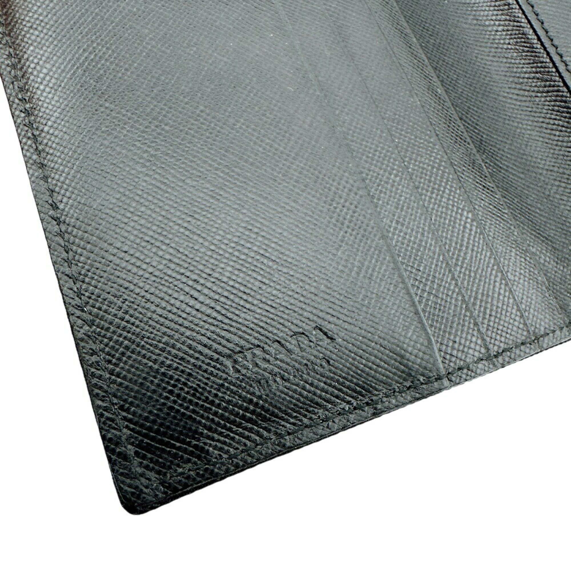 Prada PRADA M523 Triangle Plate W Tessuto Bi-fold Wallet Black Unisex Size ONE SIZE - 12 Thumbnail