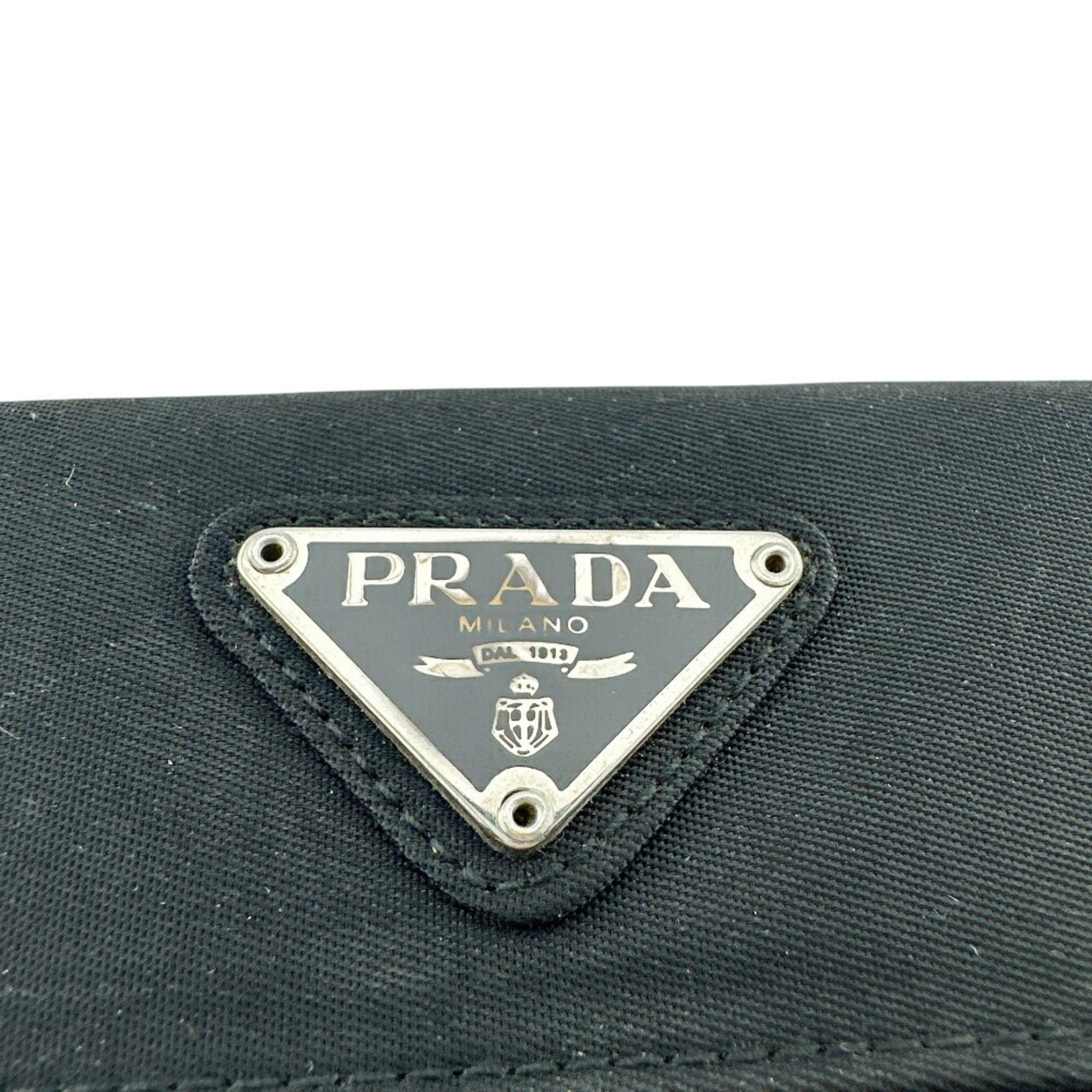 Prada PRADA M523 Triangle Plate W Tessuto Bi-fold Wallet Black Unisex Size ONE SIZE - 7 Thumbnail