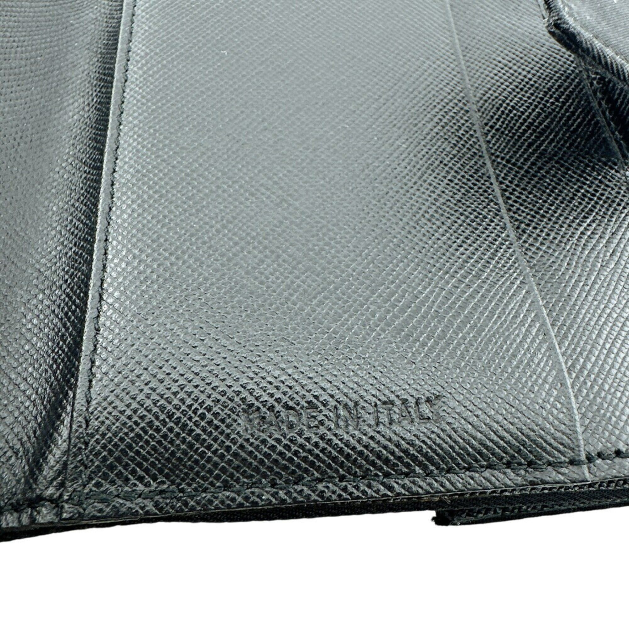 Prada PRADA M523 Triangle Plate W Tessuto Bi-fold Wallet Black Unisex Size ONE SIZE - 13 Thumbnail