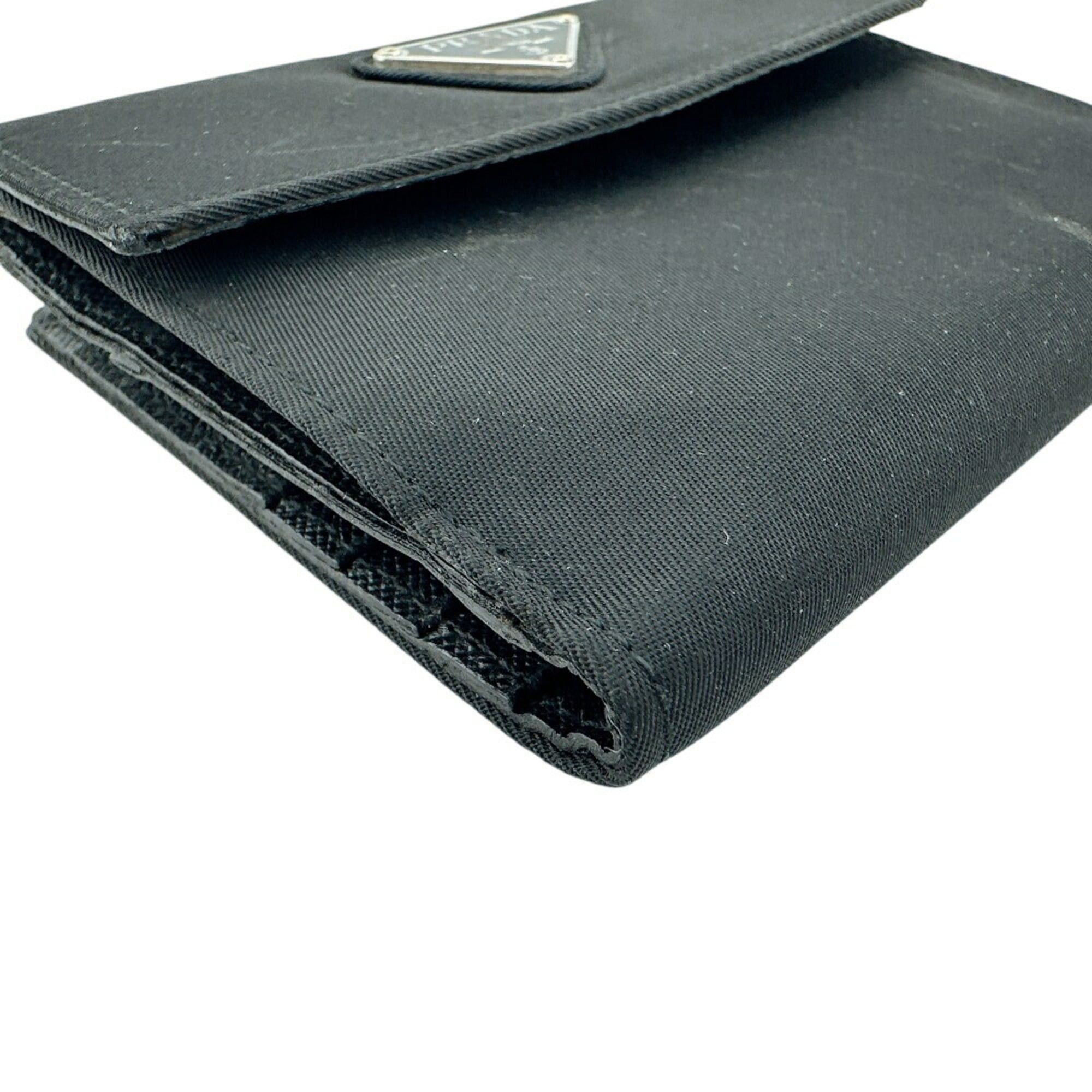Prada PRADA M523 Triangle Plate W Tessuto Bi-fold Wallet Black Unisex Size ONE SIZE - 3 Thumbnail