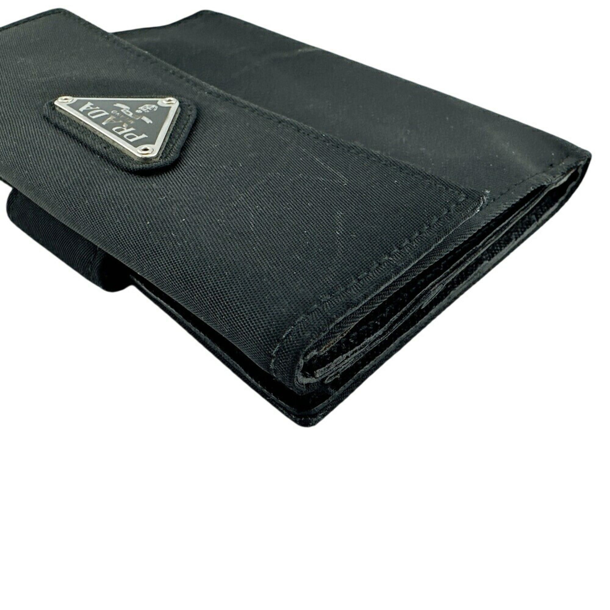 Prada PRADA M523 Triangle Plate W Tessuto Bi-fold Wallet Black Unisex Size ONE SIZE - 6 Thumbnail