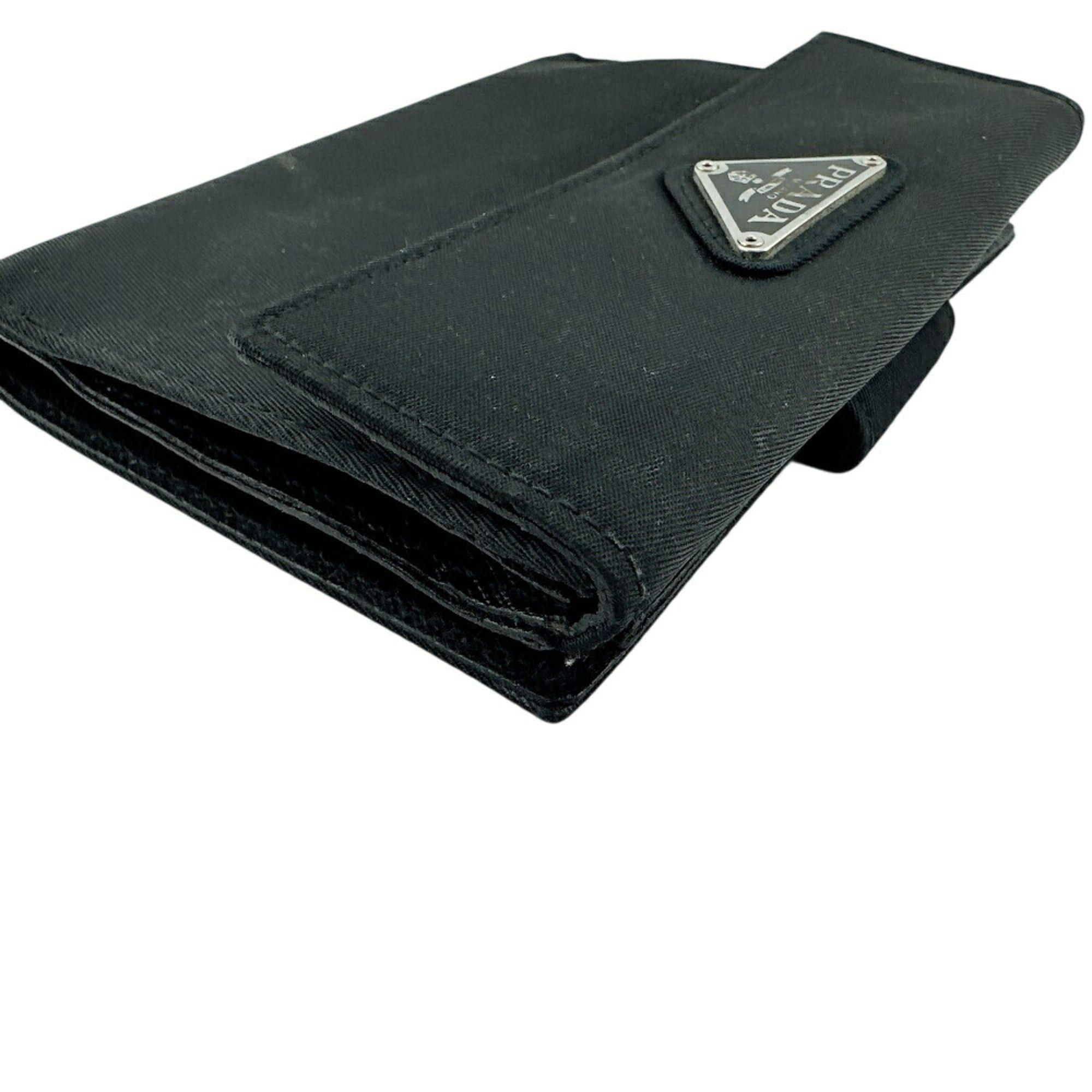 Prada PRADA M523 Triangle Plate W Tessuto Bi-fold Wallet Black Unisex Size ONE SIZE - 5 Thumbnail