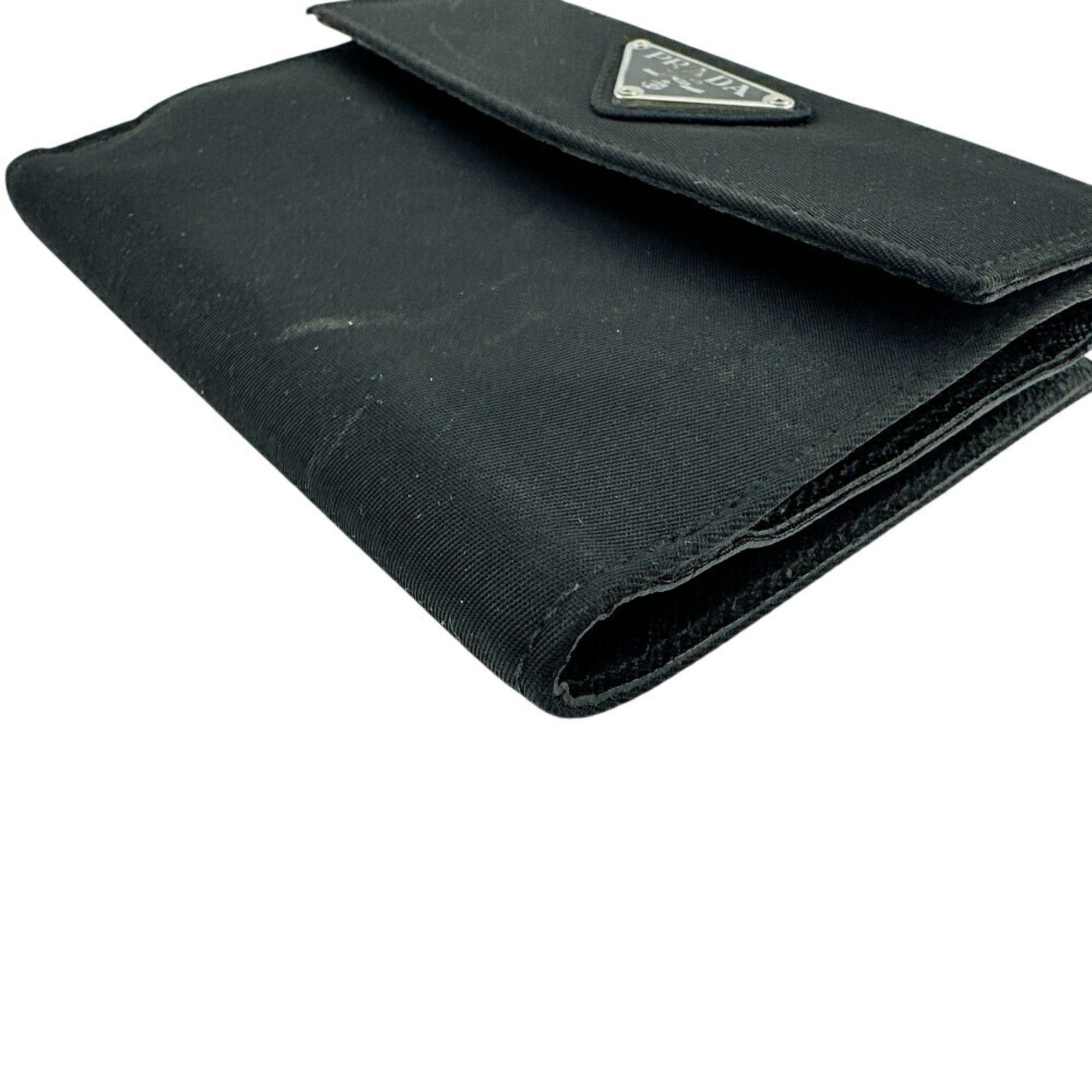 Prada PRADA M523 Triangle Plate W Tessuto Bi-fold Wallet Black Unisex Size ONE SIZE - 4 Thumbnail