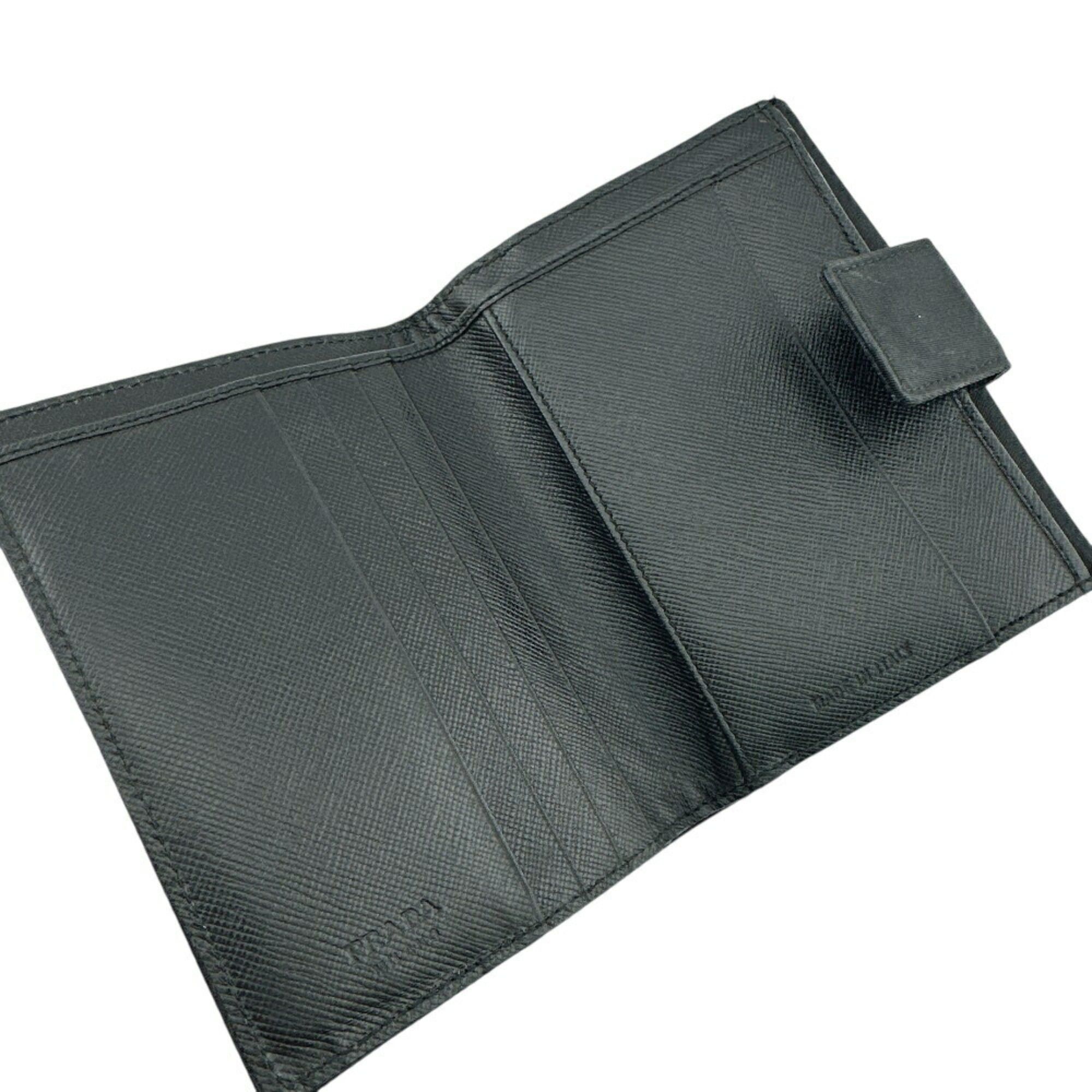 Prada PRADA M523 Triangle Plate W Tessuto Bi-fold Wallet Black Unisex Size ONE SIZE - 11 Thumbnail