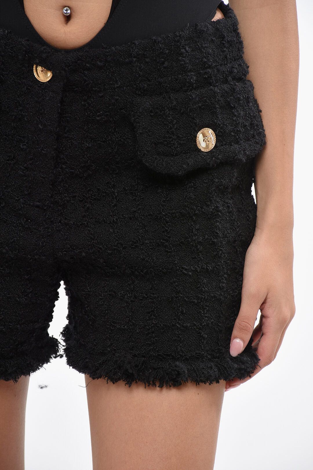 Versace Bouclé Shorts With Double Pocket And Logo Buttons Size 27" / US 4 / IT 40 - 3 Thumbnail