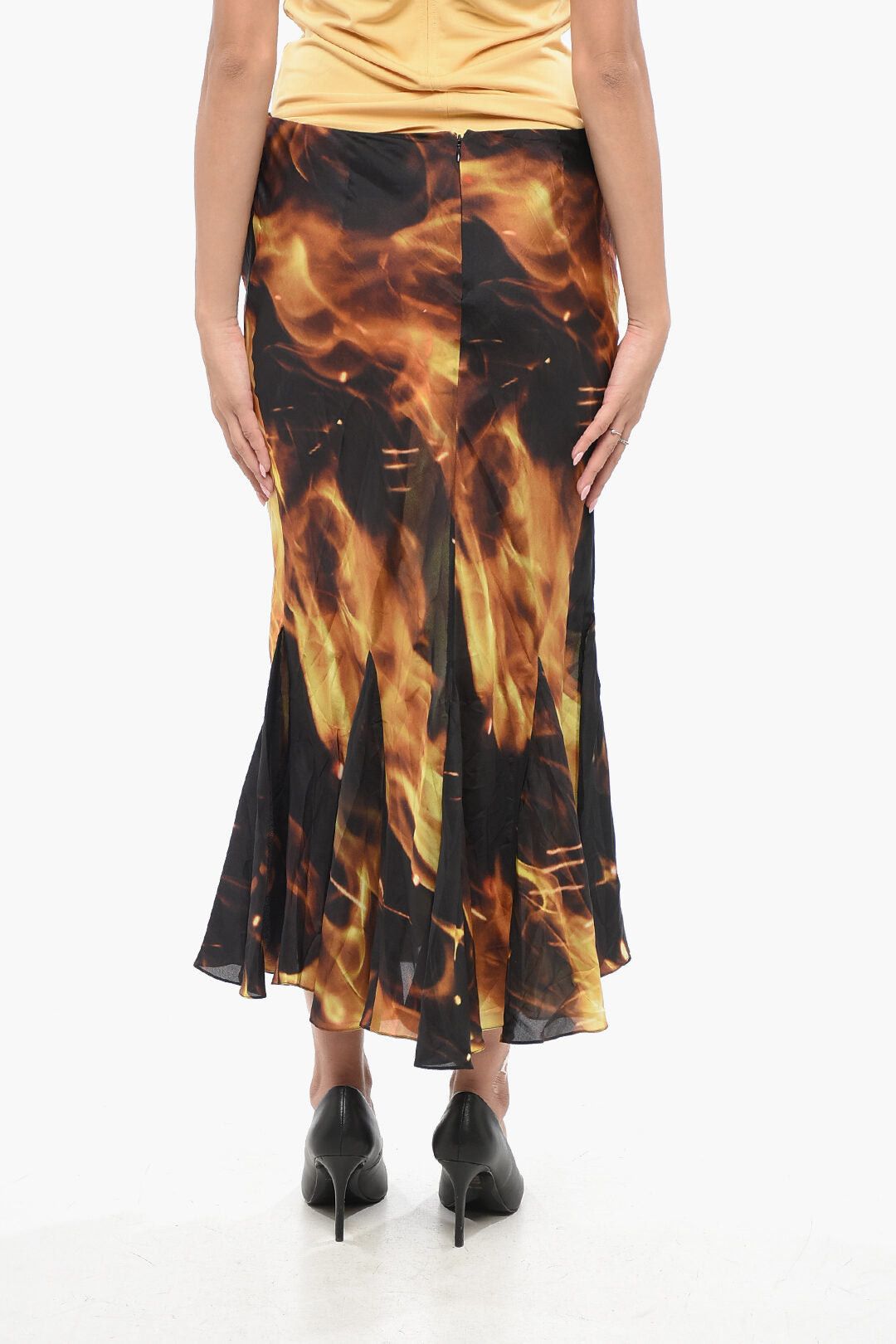 Balmain Silk Midi Skirt with Flame Print Size XS / US 0-2 / IT 36-38 - 2 Thumbnail