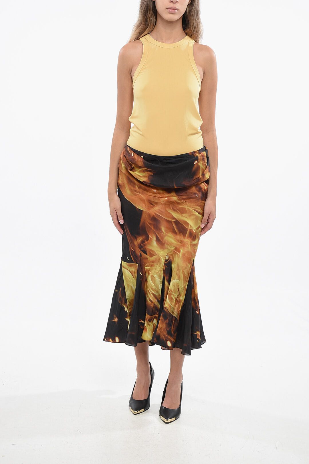 Balmain Silk Midi Skirt with Flame Print Size S / US 4 / IT 40 - 4 Thumbnail