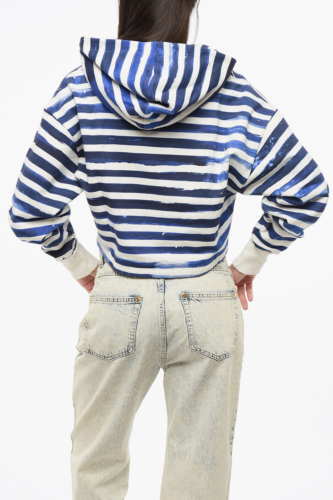 Balmain Two-Tone Striped Cropped Hoodie with Heart Print Size XS / US 0-2 / IT 36-38 - 2 Thumbnail