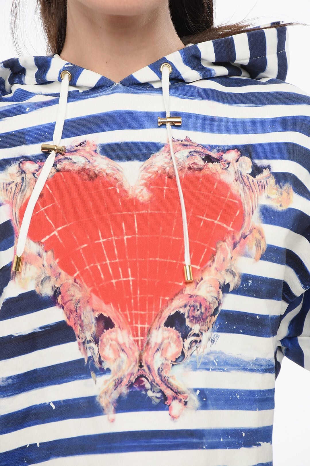 Balmain Two-Tone Striped Cropped Hoodie with Heart Print Size S / US 4 / IT 40 - 3 Thumbnail