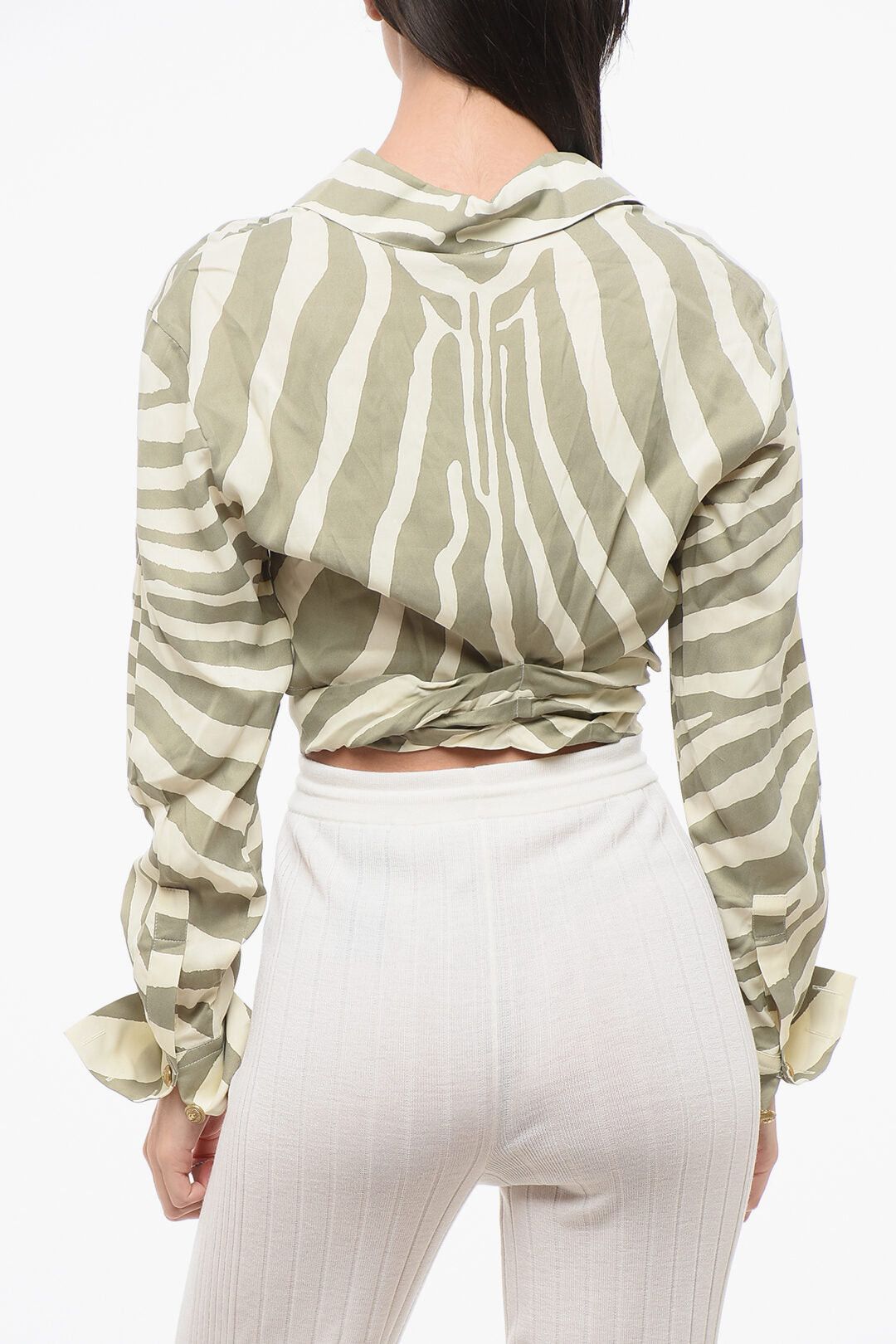 Balmain Cropped Animal-Print Shirt with Tie Detail Size M / US 6-8 / IT 42-44 - 2 Thumbnail
